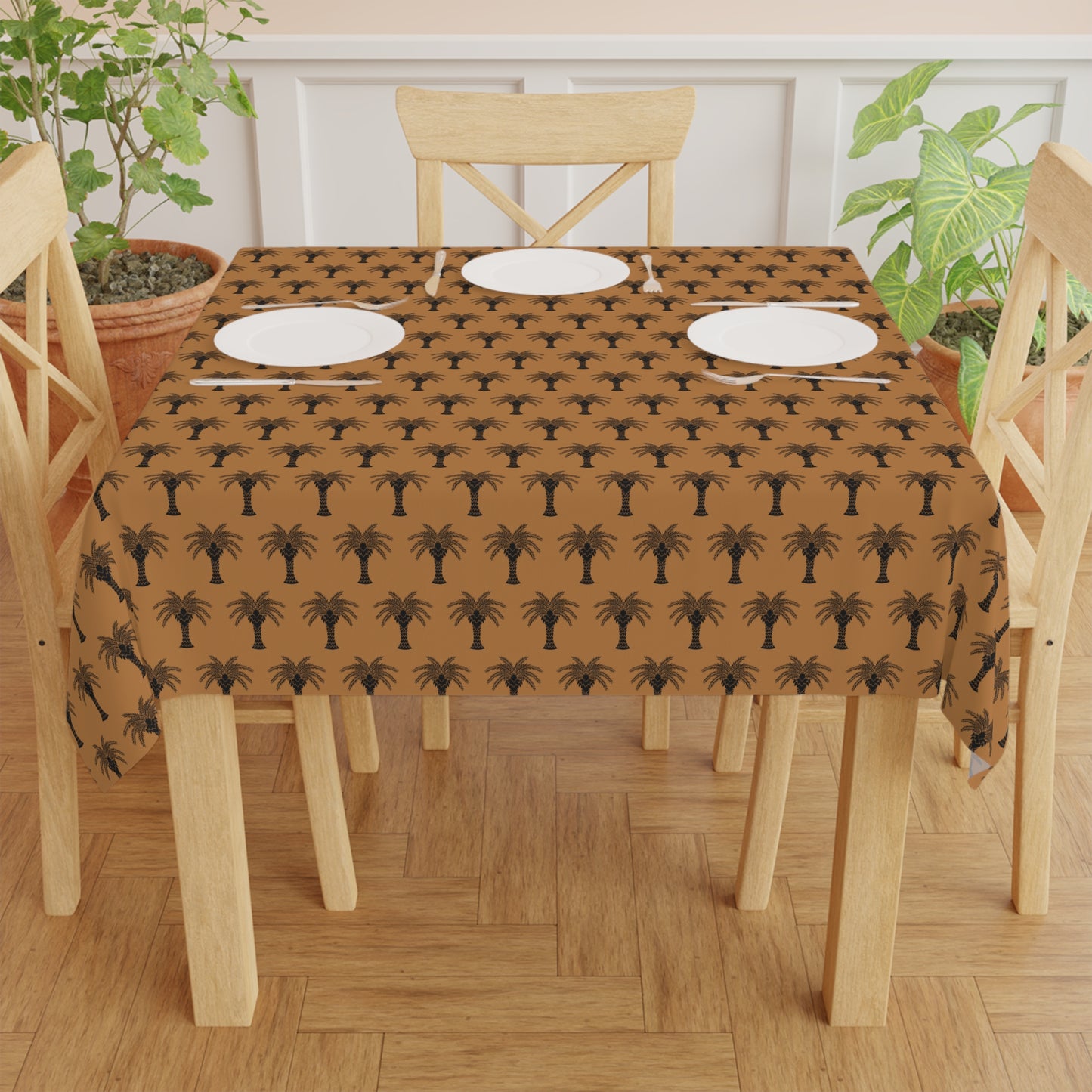 Micro Palm Glory/Light Brown ~ Square Tablecloth, 55" x 55"