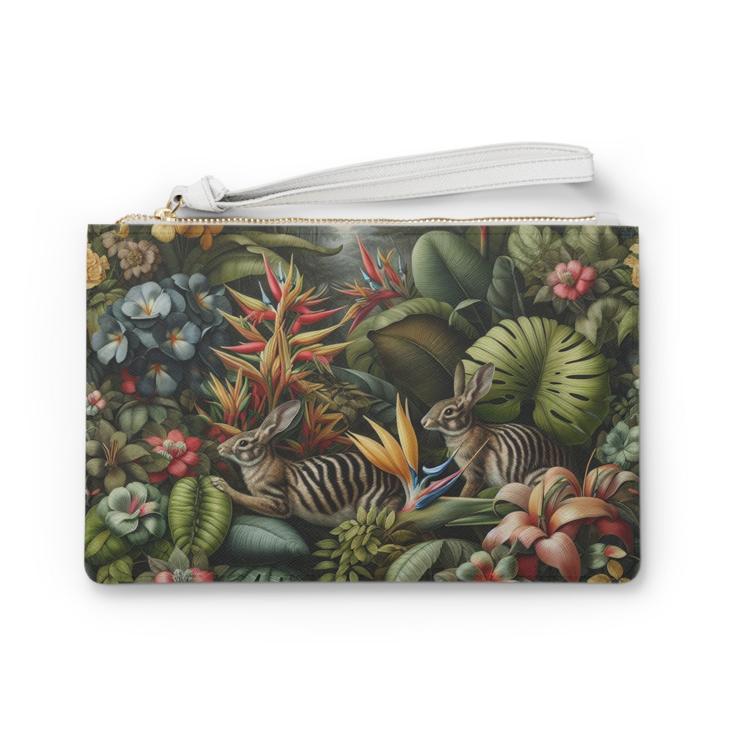Tropical Faux Leather Clutch Bag - Perfect for Beach Adventures & Summer Vacations / Rainforest Rabbit Outing