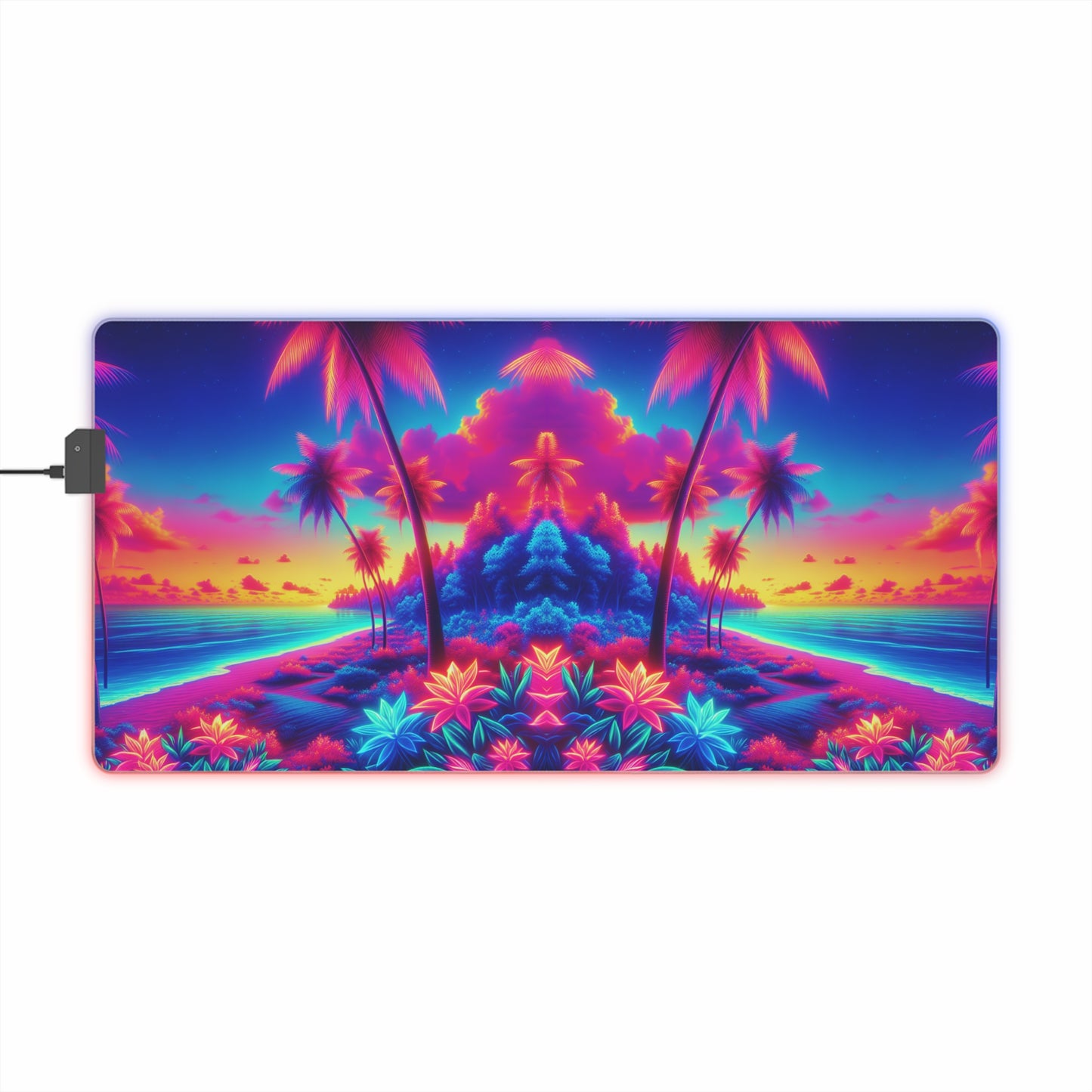 LED Gaming Mouse Pad With Vibrant RGB Lighting, 4 Sizes / Glorious Skies Neon Beach
