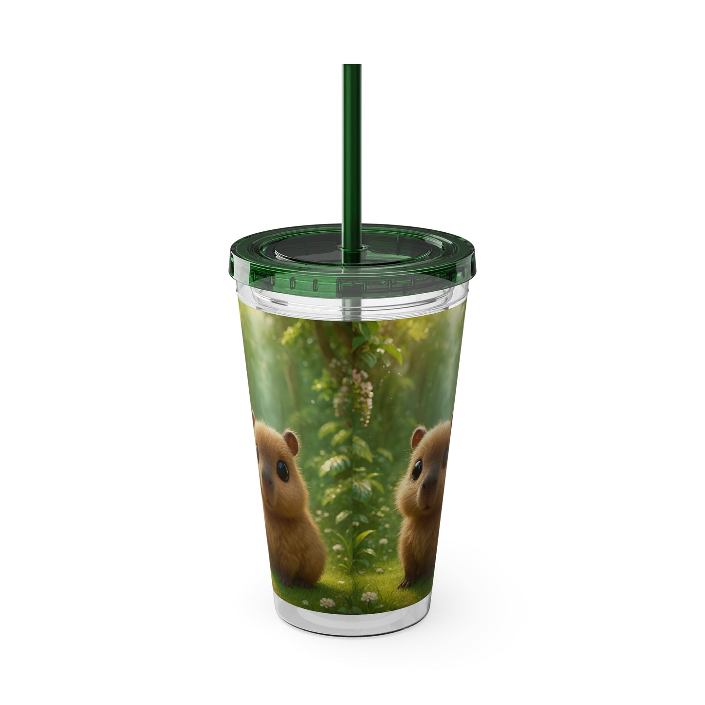 Tropical Tumbler with Straw | 16oz Colorful Travel Cup / Baby Cabybara