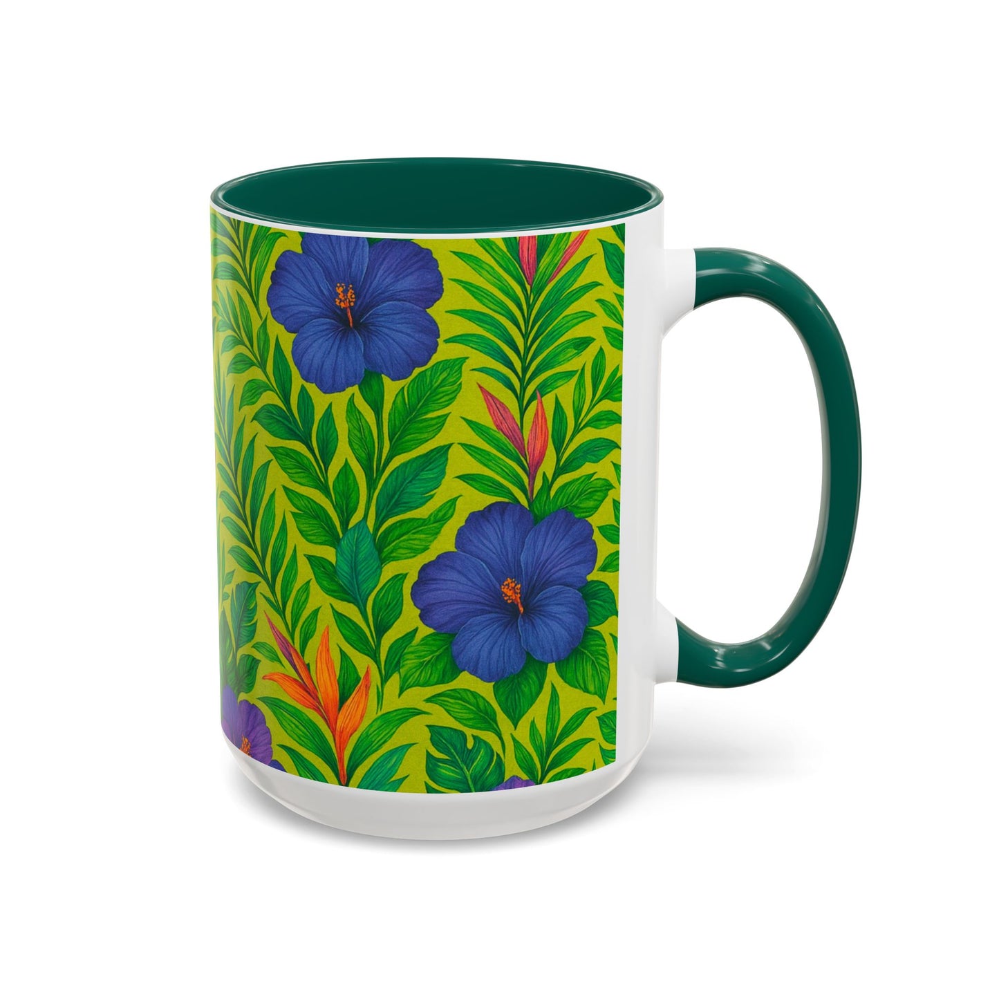 Vibrant Floral Coffee Mug - 11oz & 15oz / Midnight Flower Lime