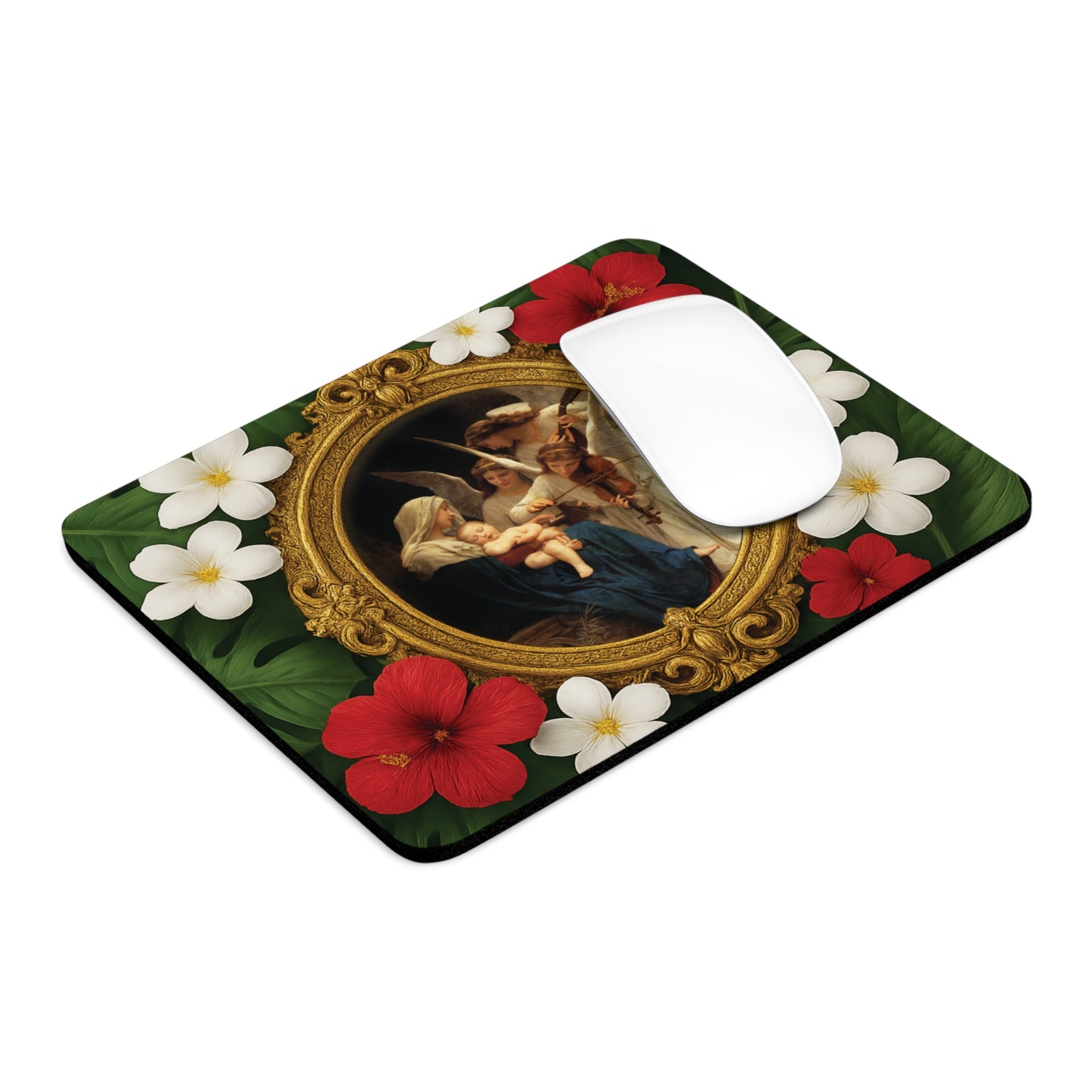 Religious Tropical Mouse Pad, 2 Shapes - Beach Vibes for Home Office & Gamer / Song of the Angels