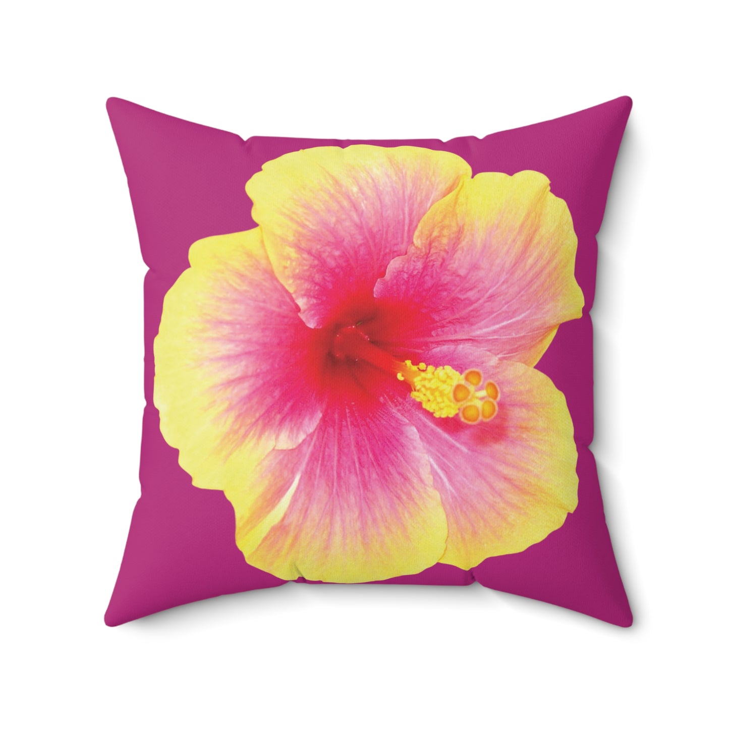 Decorative Pillow - Accent Cushion, 4 Sizes / Photo Yellow Hibiscus, Pink