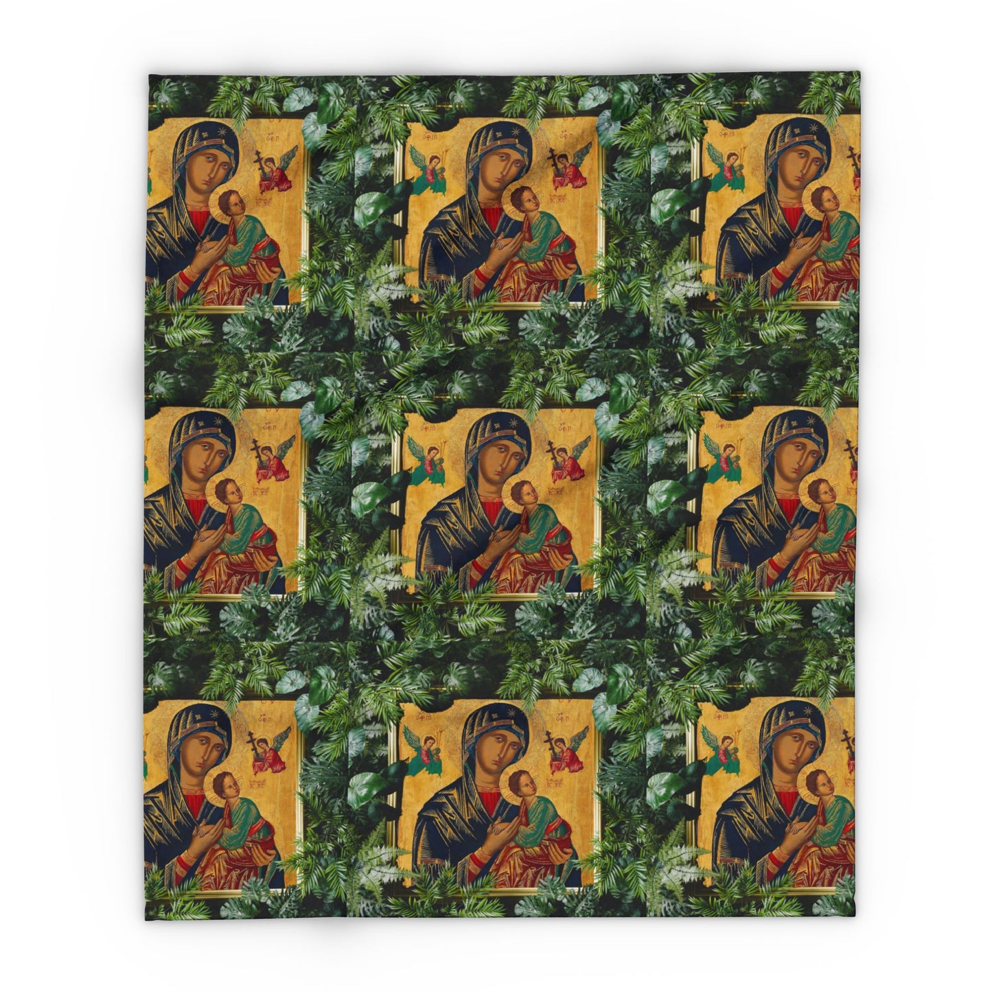 Our Lady of Perpetual Help Religious Fleece Blanket - Colorful Tropical Design