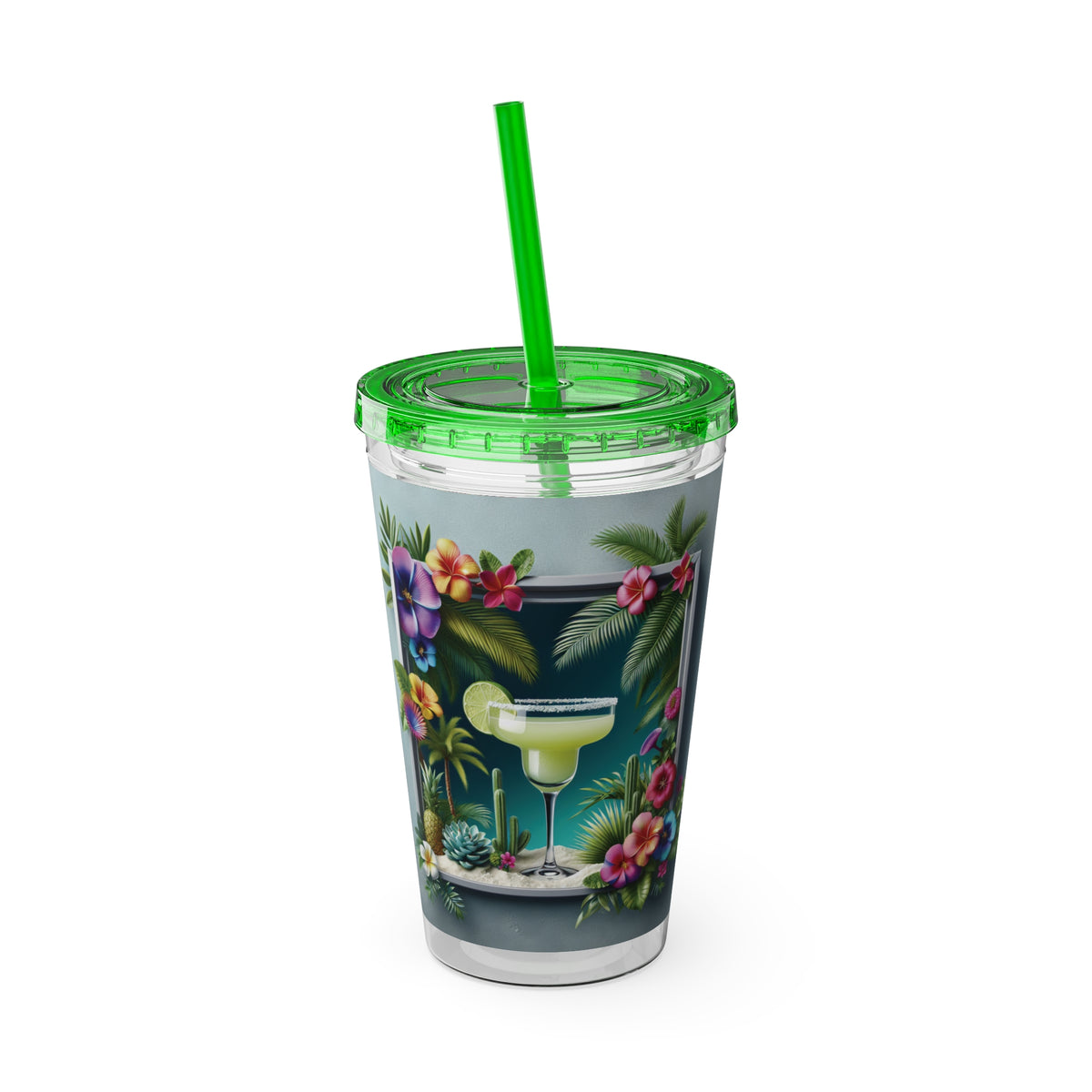 Tropical Tumbler with Straw | 16oz Colorful Travel Cup / Tropical Margarita