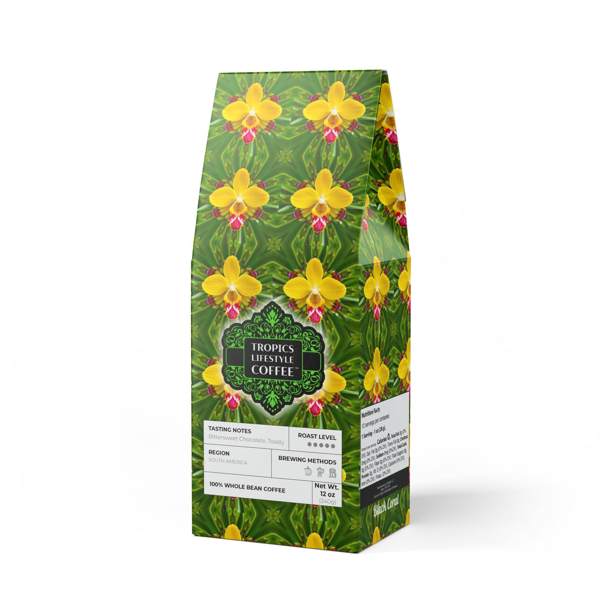 Black Coral Blend™ (Dark French Roast) Specialty Grade Craft Coffee / Yellow Orichid Kaleidoscope