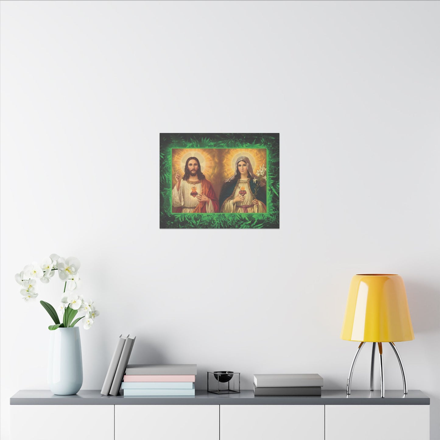 "Tropical Glow Jesus and Mary" Religious Canvas Artwork - Stretched Canvas Print / Byzantine Icons