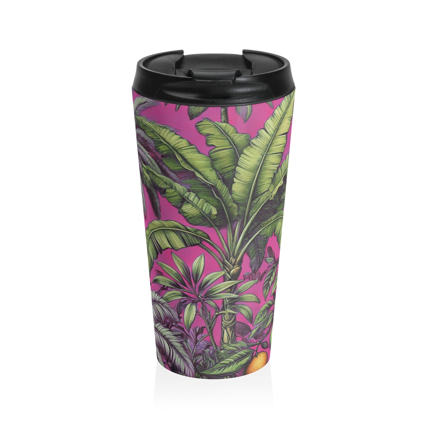 15 oz. Stainless Steel Travel Mug / Palms & More Fruit, Pnk