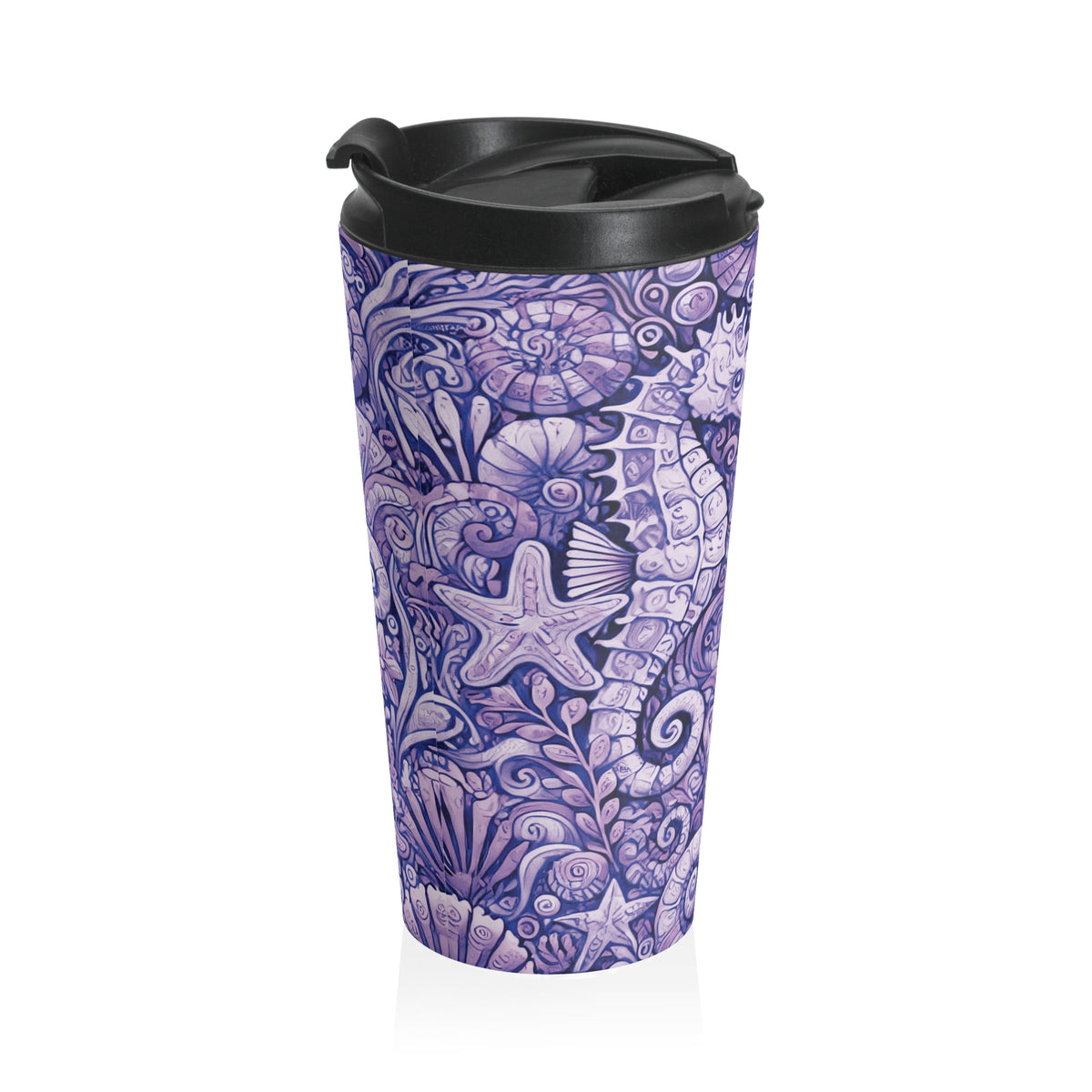 15 oz. Stainless Steel Travel Mug / Seahorse Trio Amethyst Purple