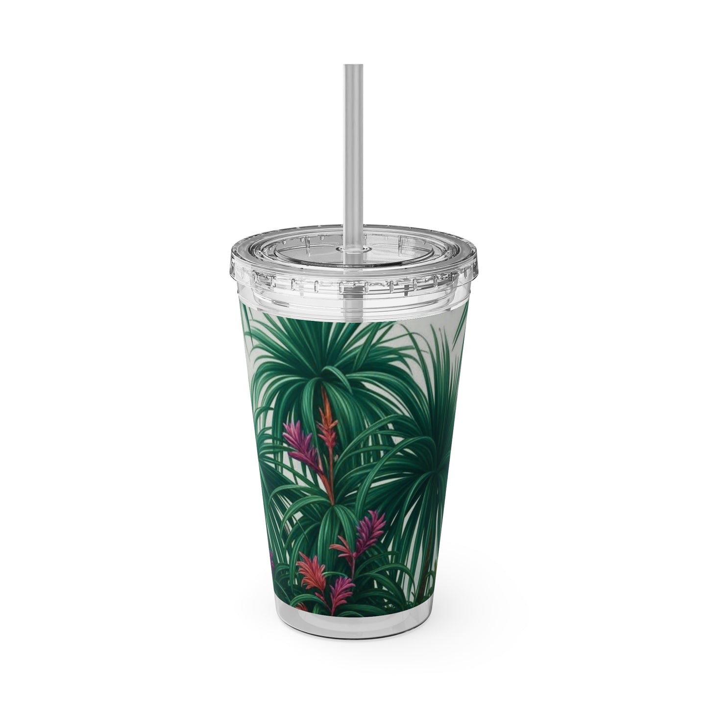Tropical Tumbler with Straw | 16oz Colorful Travel Cup / Tiny Palm Island