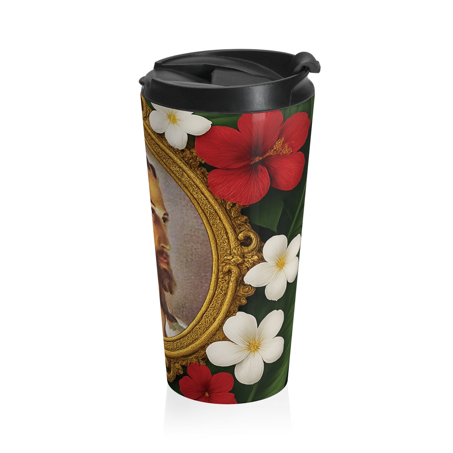 15 oz. Stainless Steel Travel Mug / Religious, Tropical Head of Jesus