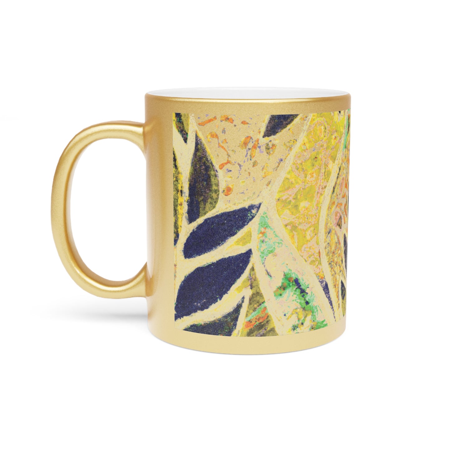 Tropical Metallic Mug, Gold or Silver - Amazon Whimsy, Yellow