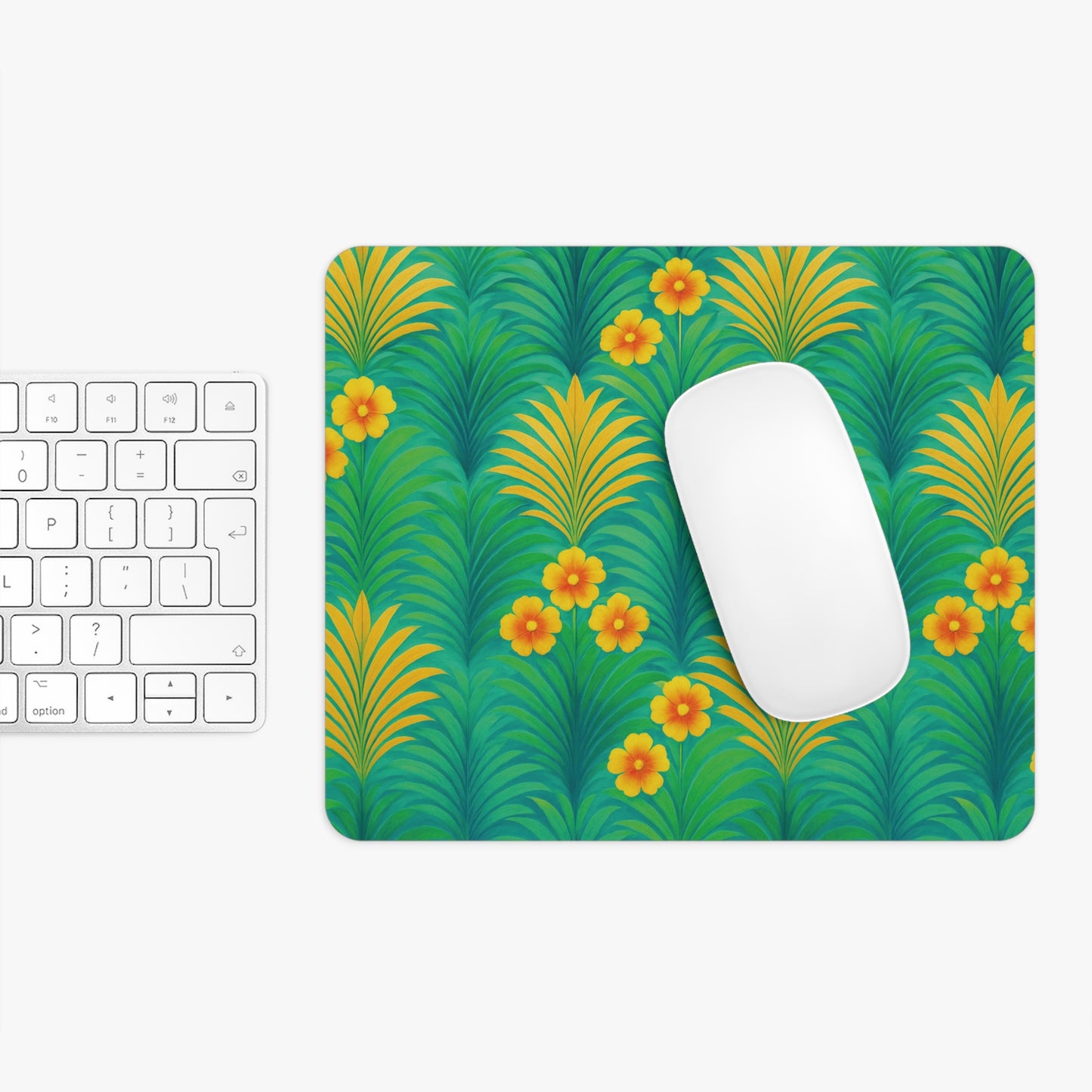 Rainforest Mouse Pad, 2 Shapes - Beach Vibes for Home Office & Gamer / Sunrise Palms, Green