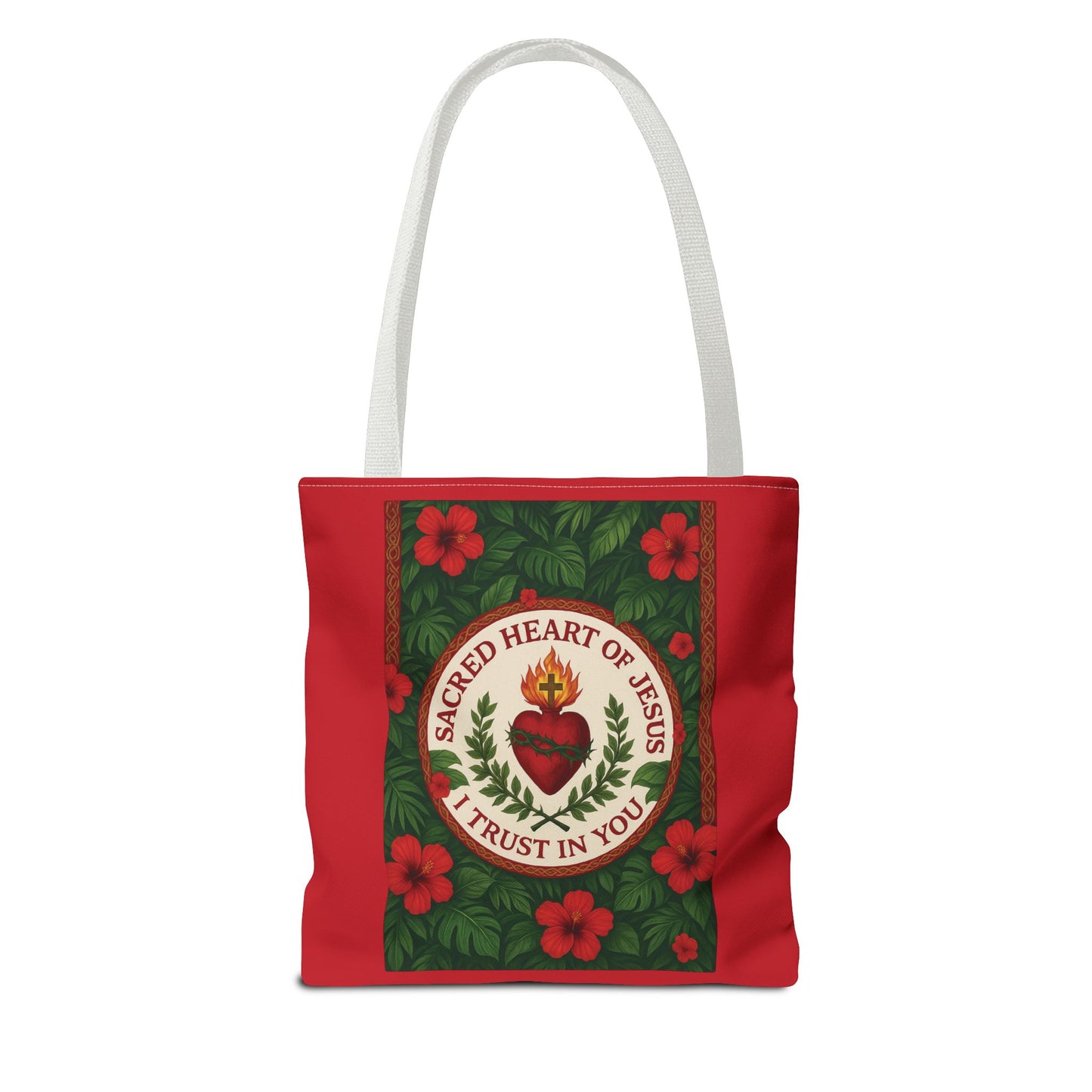 Religious Tote Bag - 3 Sizes / Sacred Heart of Jesus Prayer, Red
