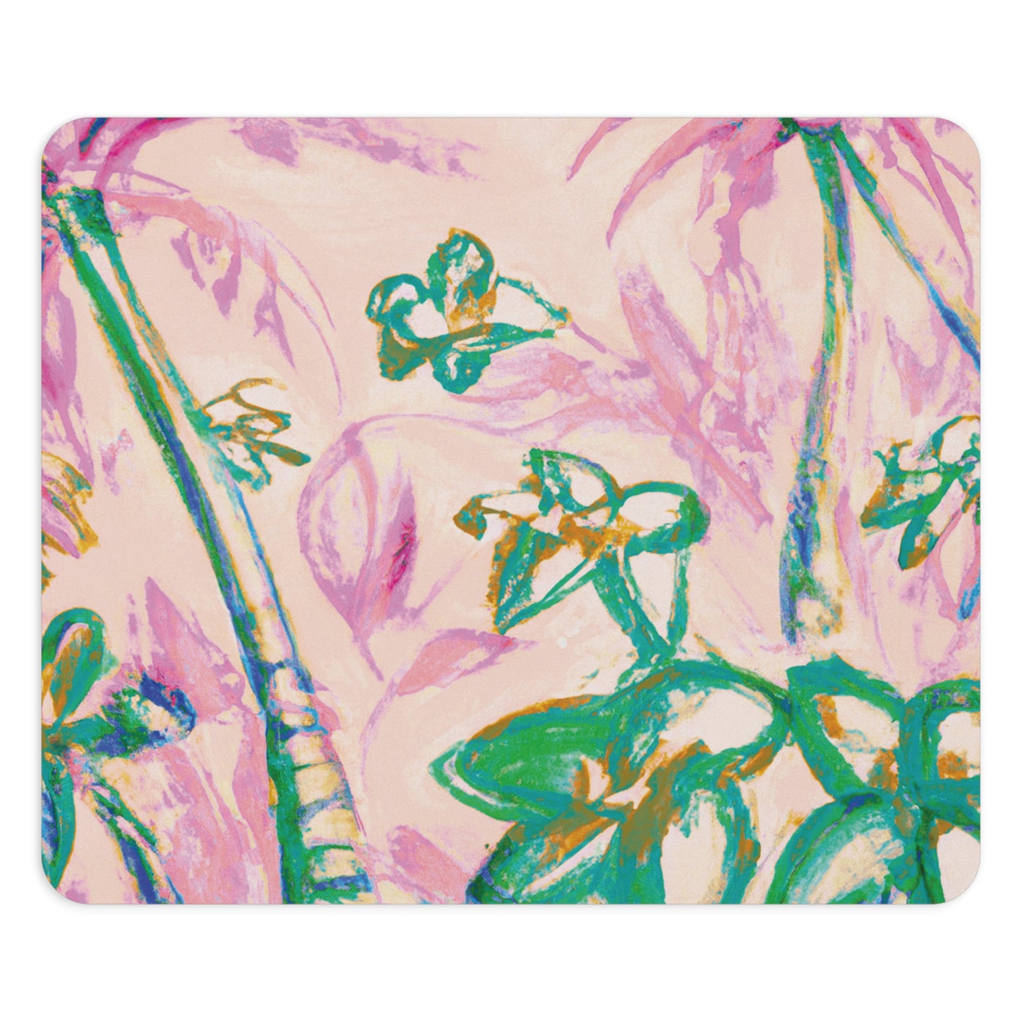 Rainforest Mouse Pad, 2 Shapes - Beach Vibes for Home Office & Gamer / Tropical Doodles, Pink