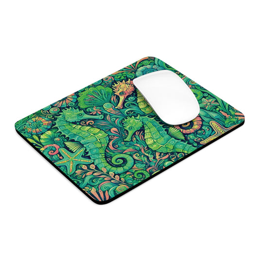 Tropical Mouse Pad, 2 Shapes - Beach Vibes for Home Office & Gamer / Seahorse Trio, Lime