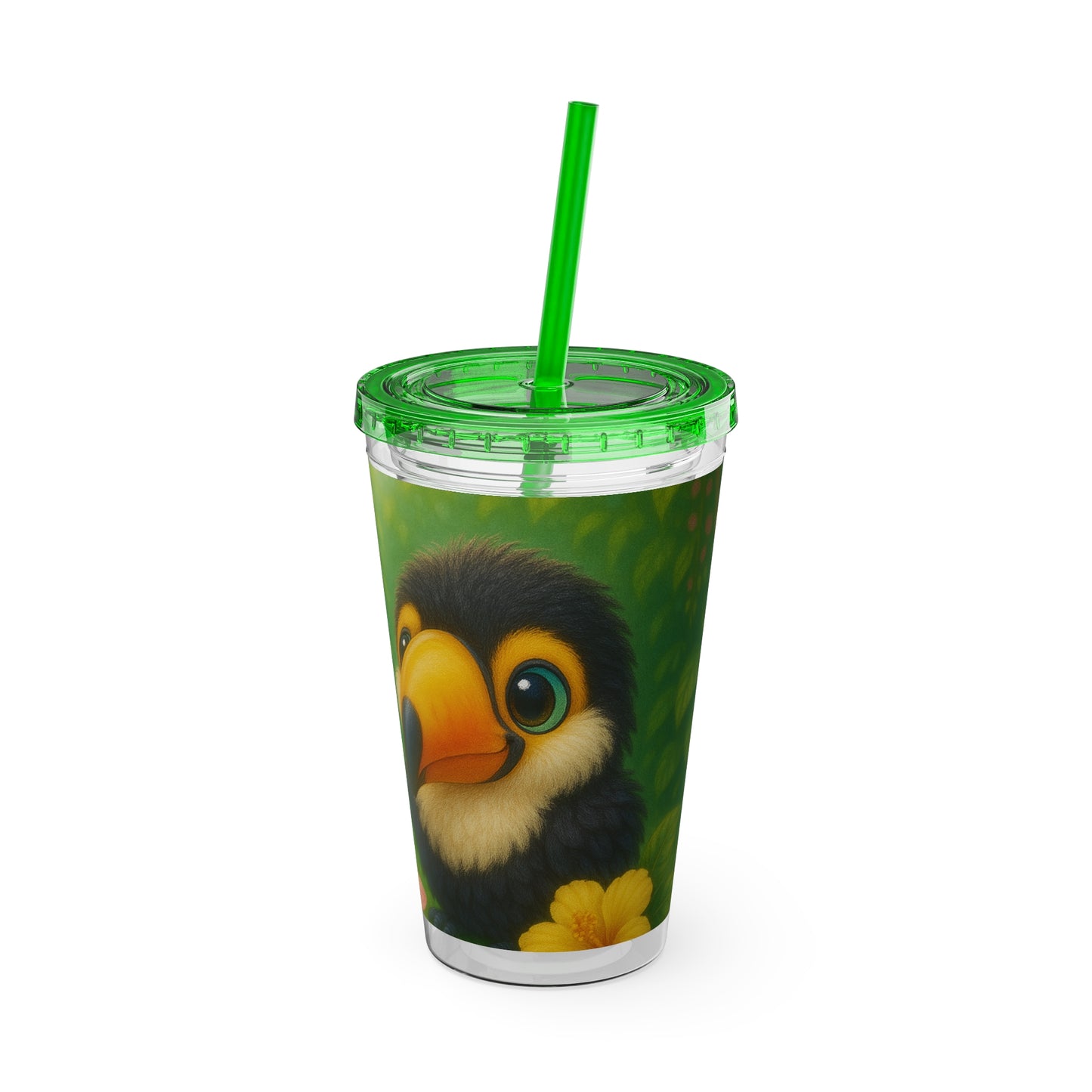 Tropical Tumbler with Straw | 16oz Colorful Travel Cup / Baby Toucans