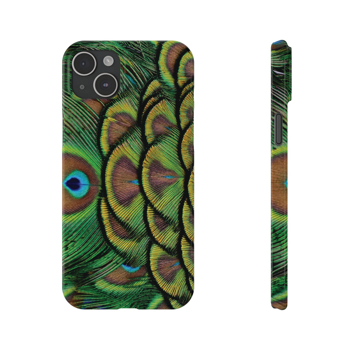 Slim Phone Cases - Brilliant Green Peacock Feathers