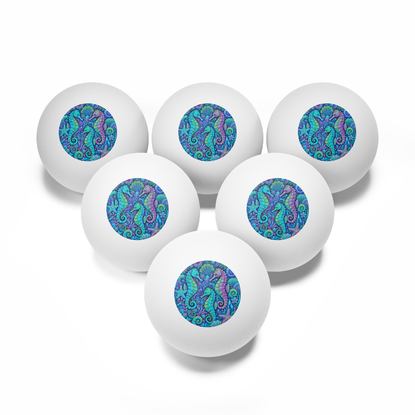 Tropical Paradise Ping Pong Balls - 6 Pack with Seahorse Trio/Turquoise Pop