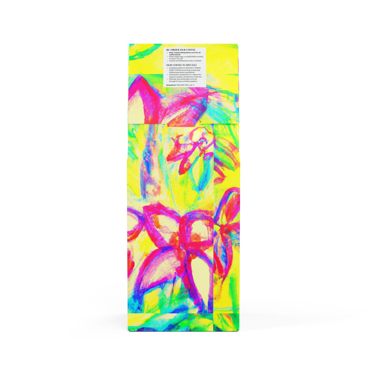 Rainforest Mist™ Single Origin DECAF (Medium Roast) Specialty Grade Coffee / Tropical Doodles, Yellow