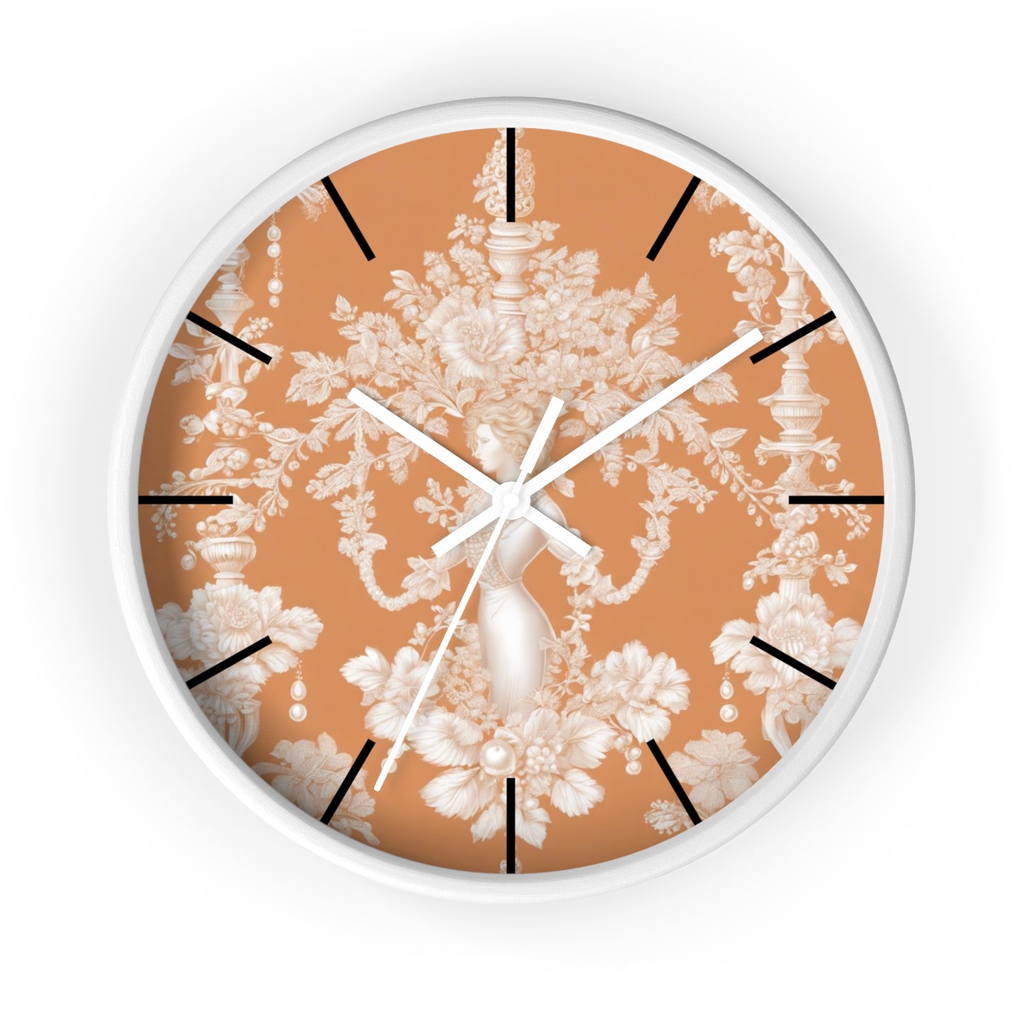 Wall Clock, Pearl Lady Toile / Melon, Hands/Base Variants