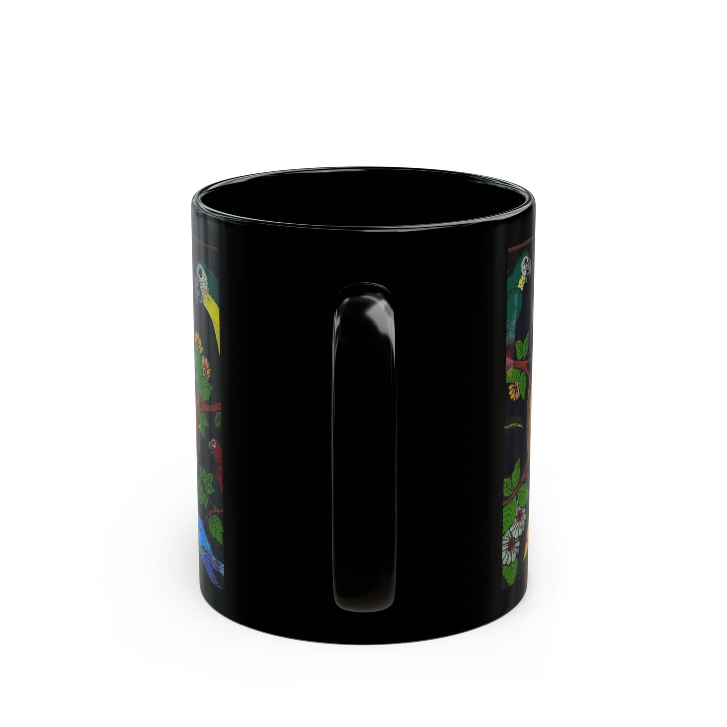 Black Mug (11oz, 15oz), Butterflies & Parrots #1