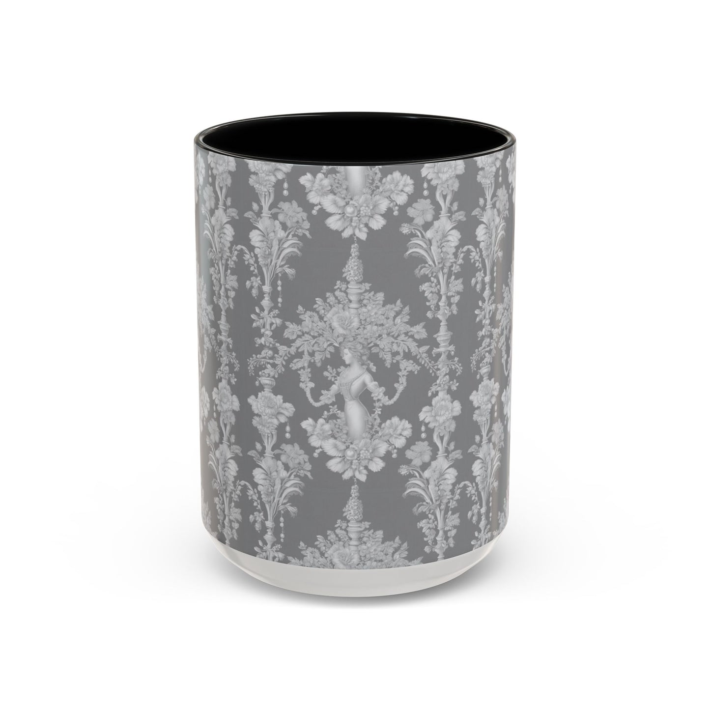 Accent Coffee Mug (11, 15oz), Pearl Lady Toile/Slate Repeat, Various Colors