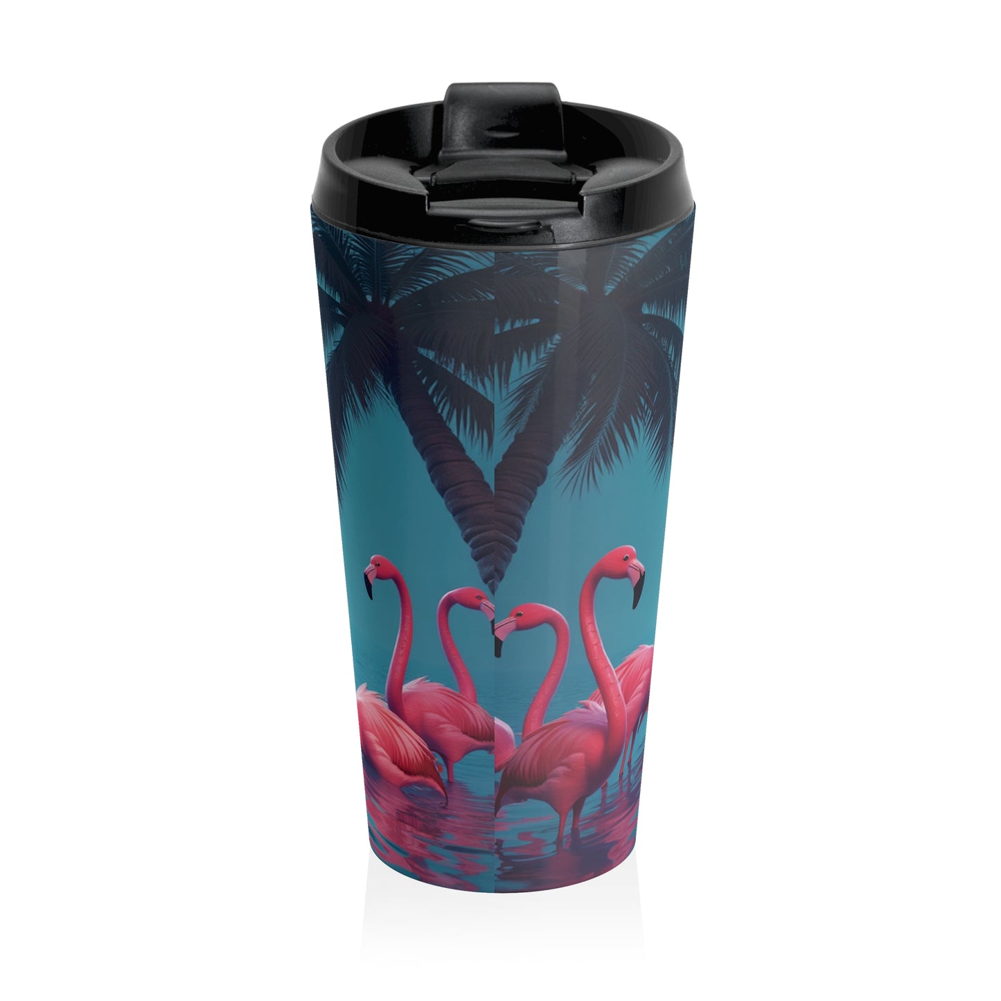 15 oz. Stainless Steel Travel Mug / Moonlit Mermaid & Flamingos