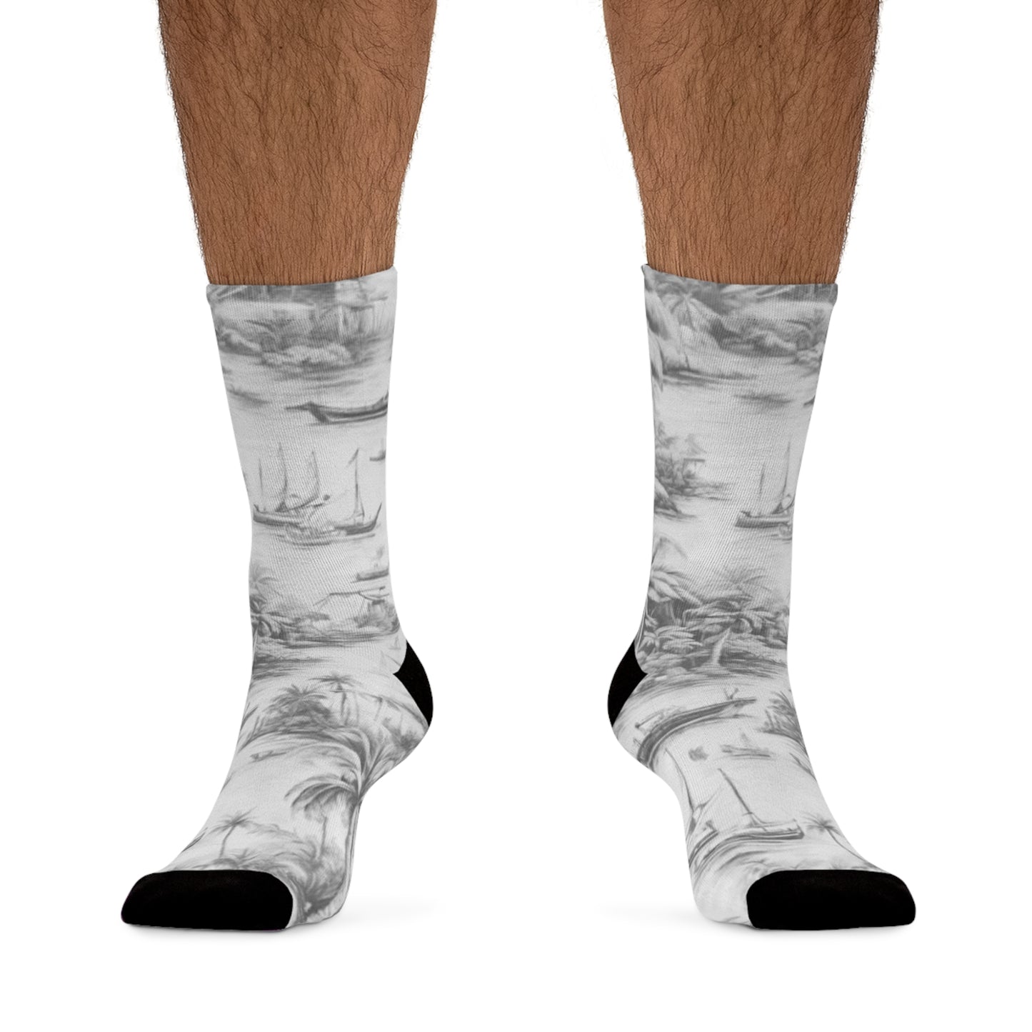 Recycled Poly Socks, Tropical Toile #1, Soft Black