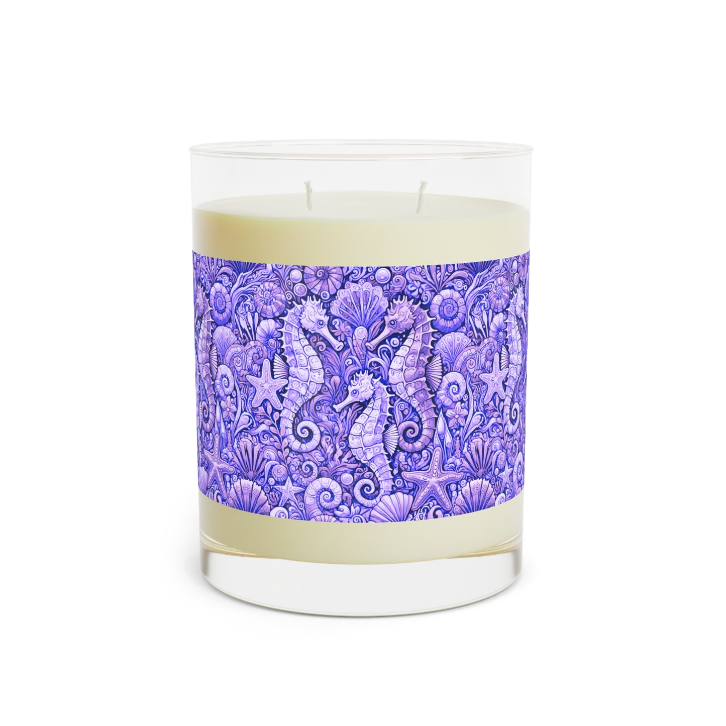 Seahorse Trio/Amethyst Scented Candle - 11oz Full Glass, Tropical Decor