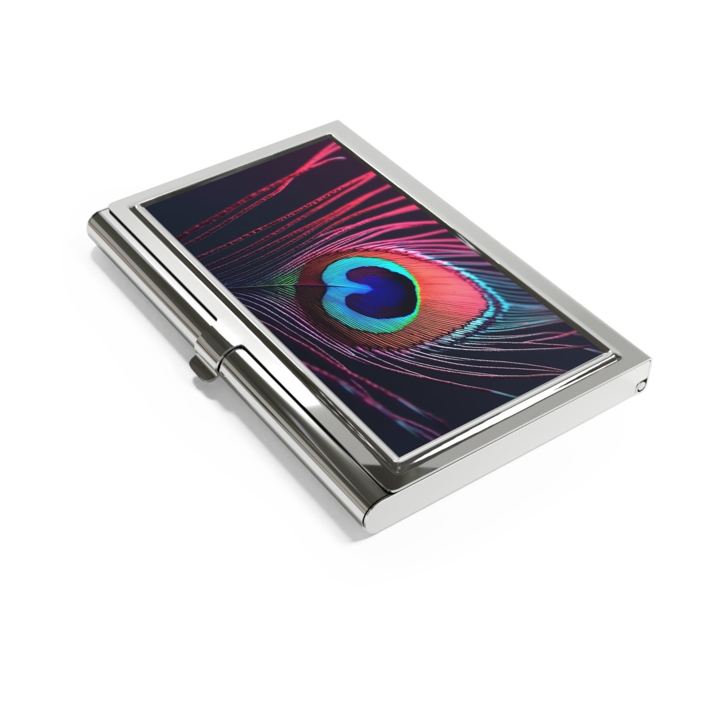 Business Card Holder/Case - Peacock Eye Feather, Magenta