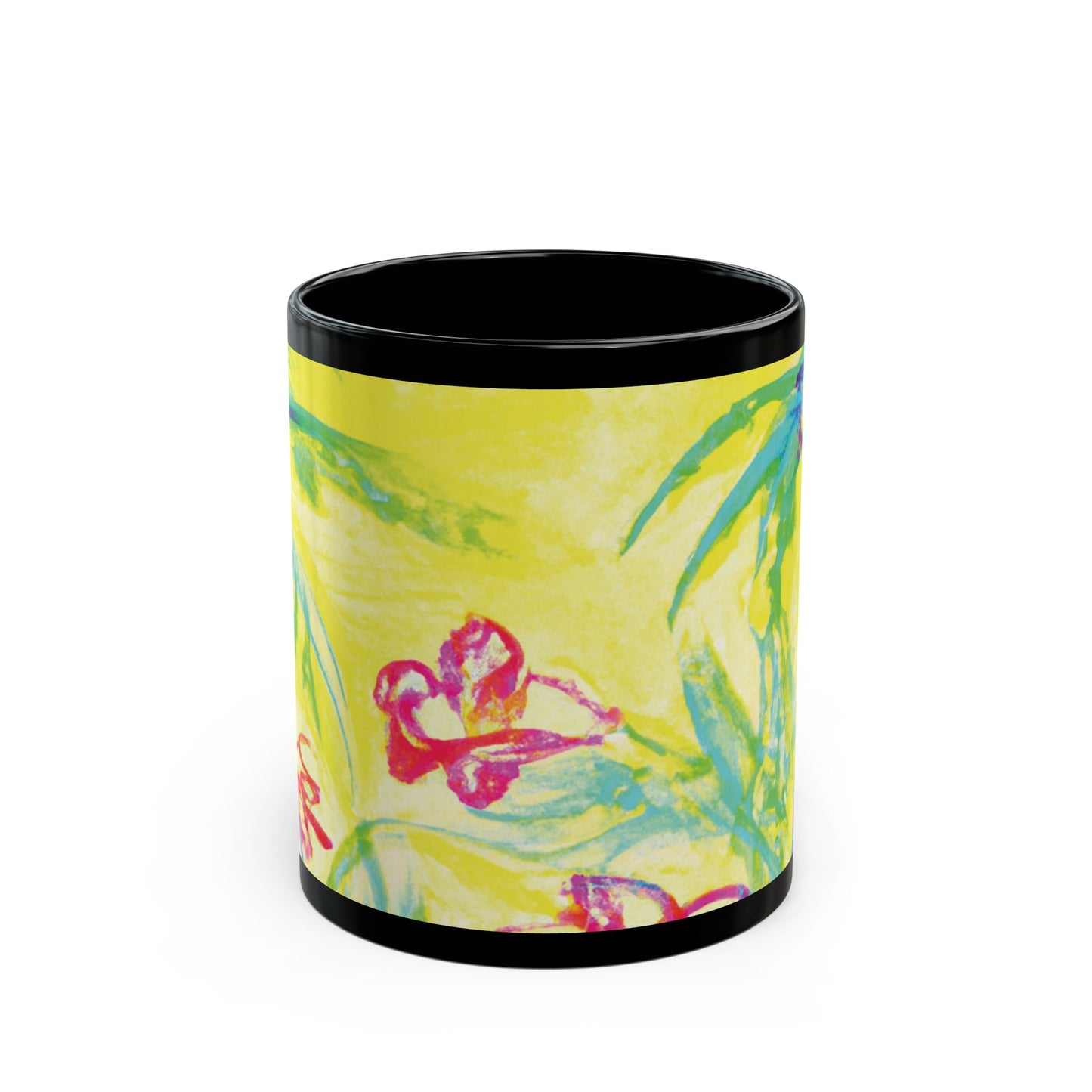 Black Coffee Mug - Tropical Doodles, Yellow