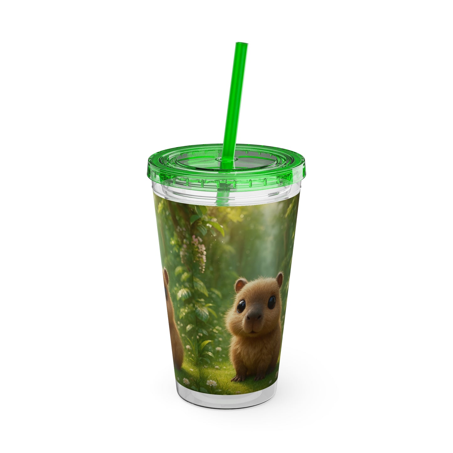 Tropical Tumbler with Straw | 16oz Colorful Travel Cup / Baby Cabybara