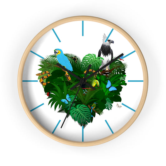 Rainforest Love/White Wall Clock - Perfect for Tropical Lifestyle Lovers, Blue Separators