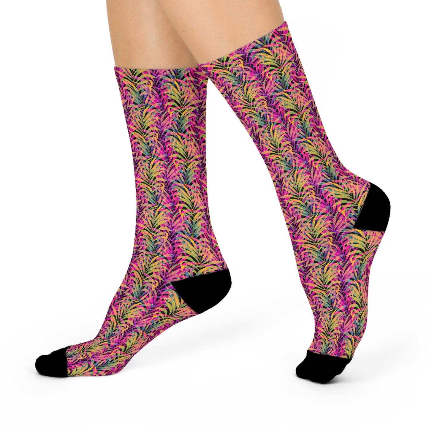 Cushioned Crew Socks - Rainbow Fronds