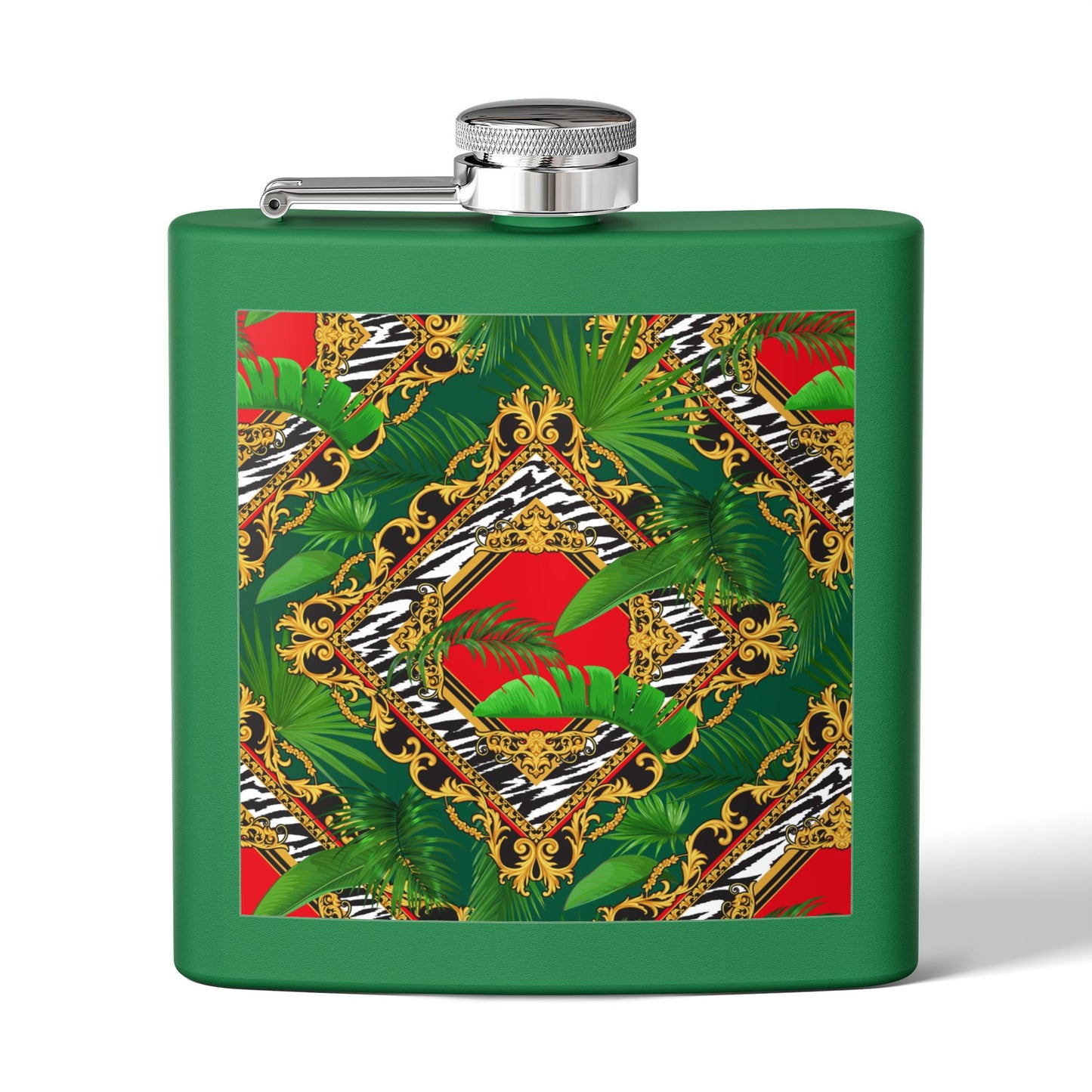 Tropical Stainless Steel 6 oz. Flask, Many Colors  – Jungle Royale, Red