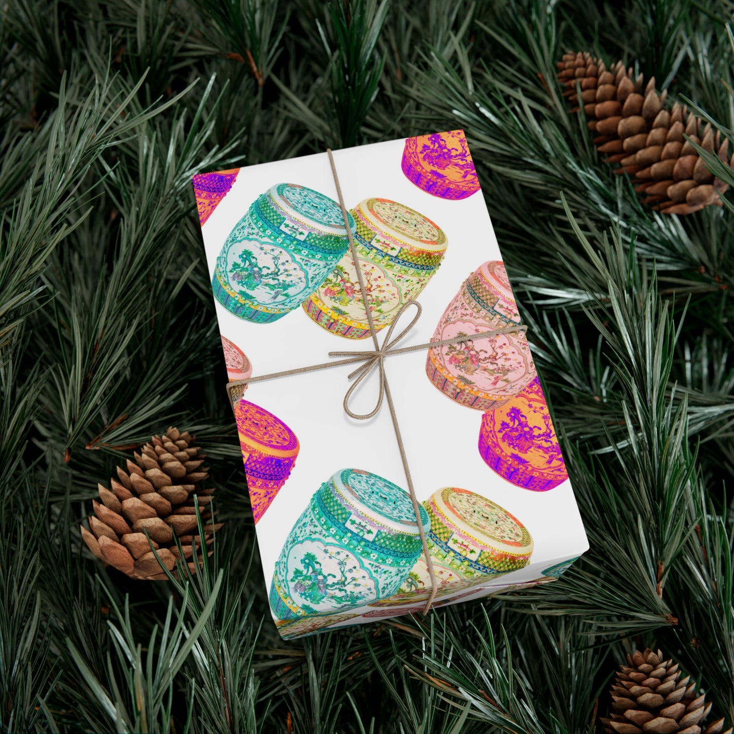 Wrapping Paper - Tropical Gift Wrap for All Occasions / 3 Sizes, 2 Finishes /Pop Art Porcelain Stools, White