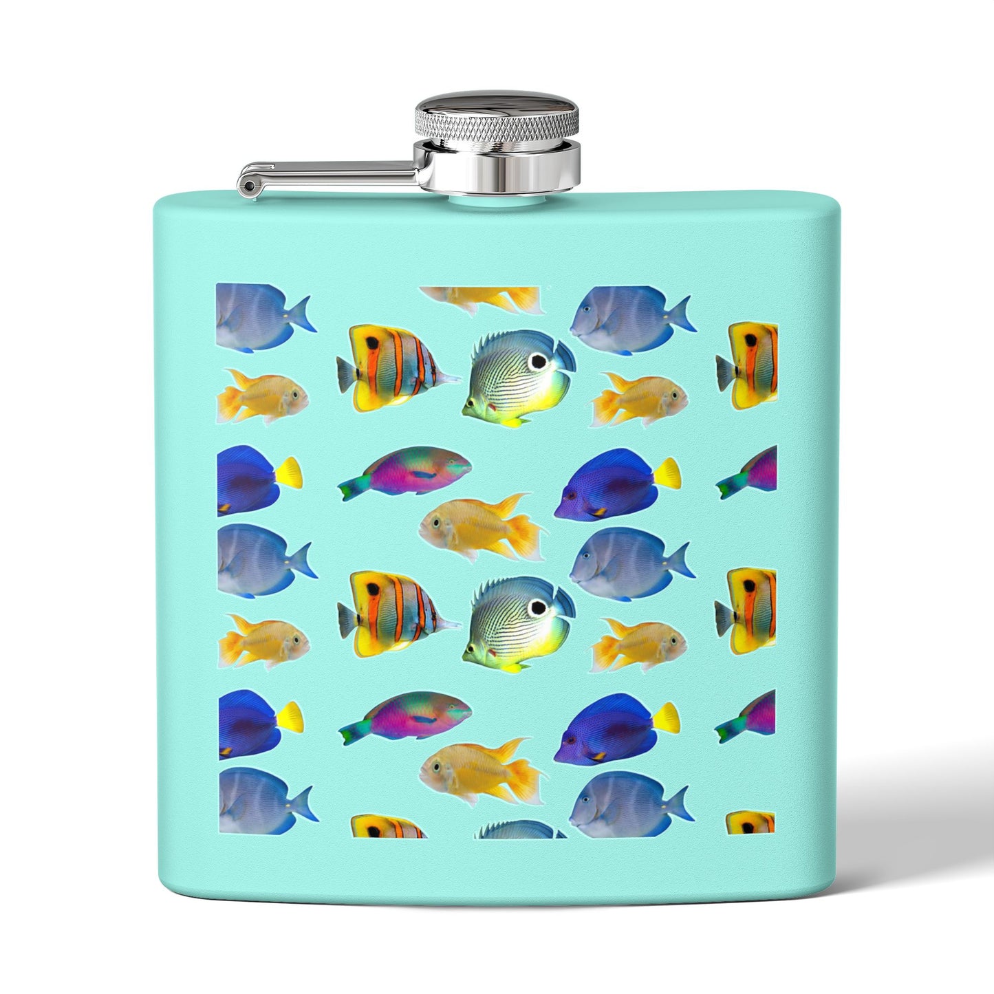 Tropical Stainless Steel 6 oz. Flask, Many Colors – School of Fish