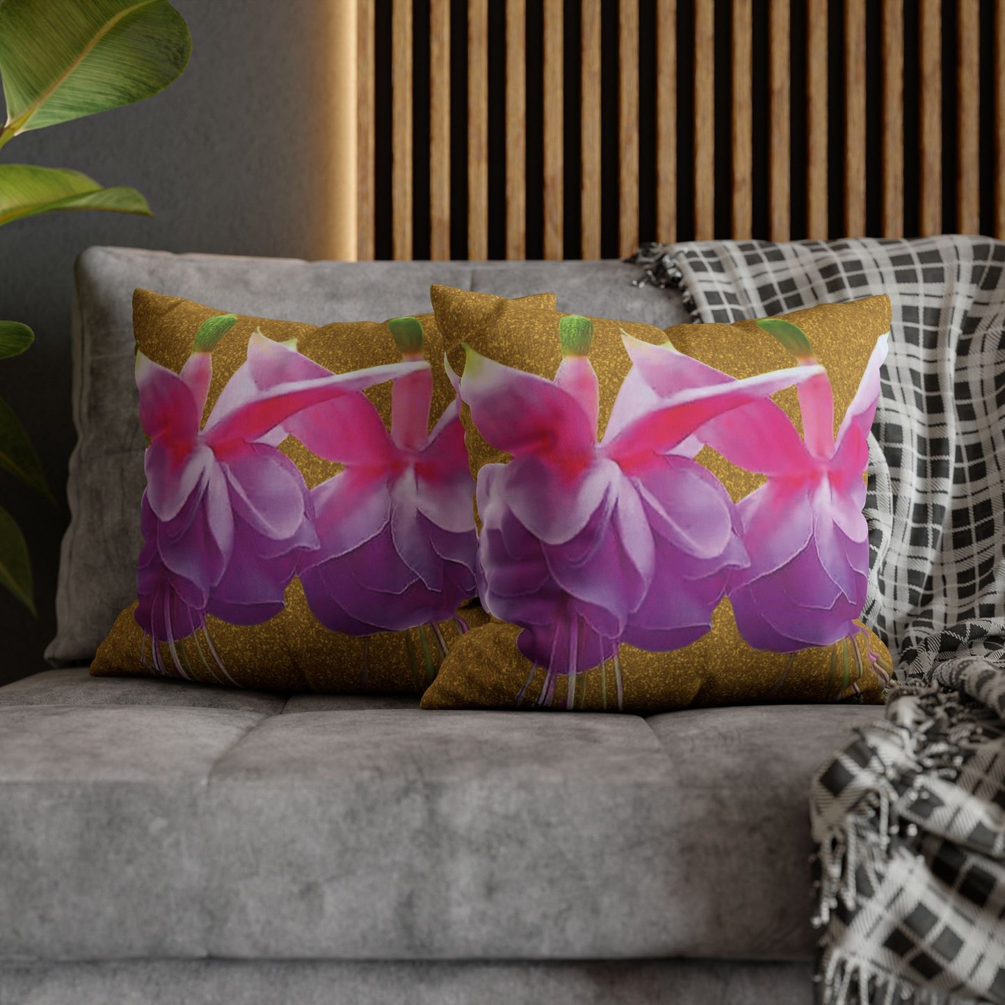 Faux Suede Square Pillowcase - Two Fuchsias, Gold Dust