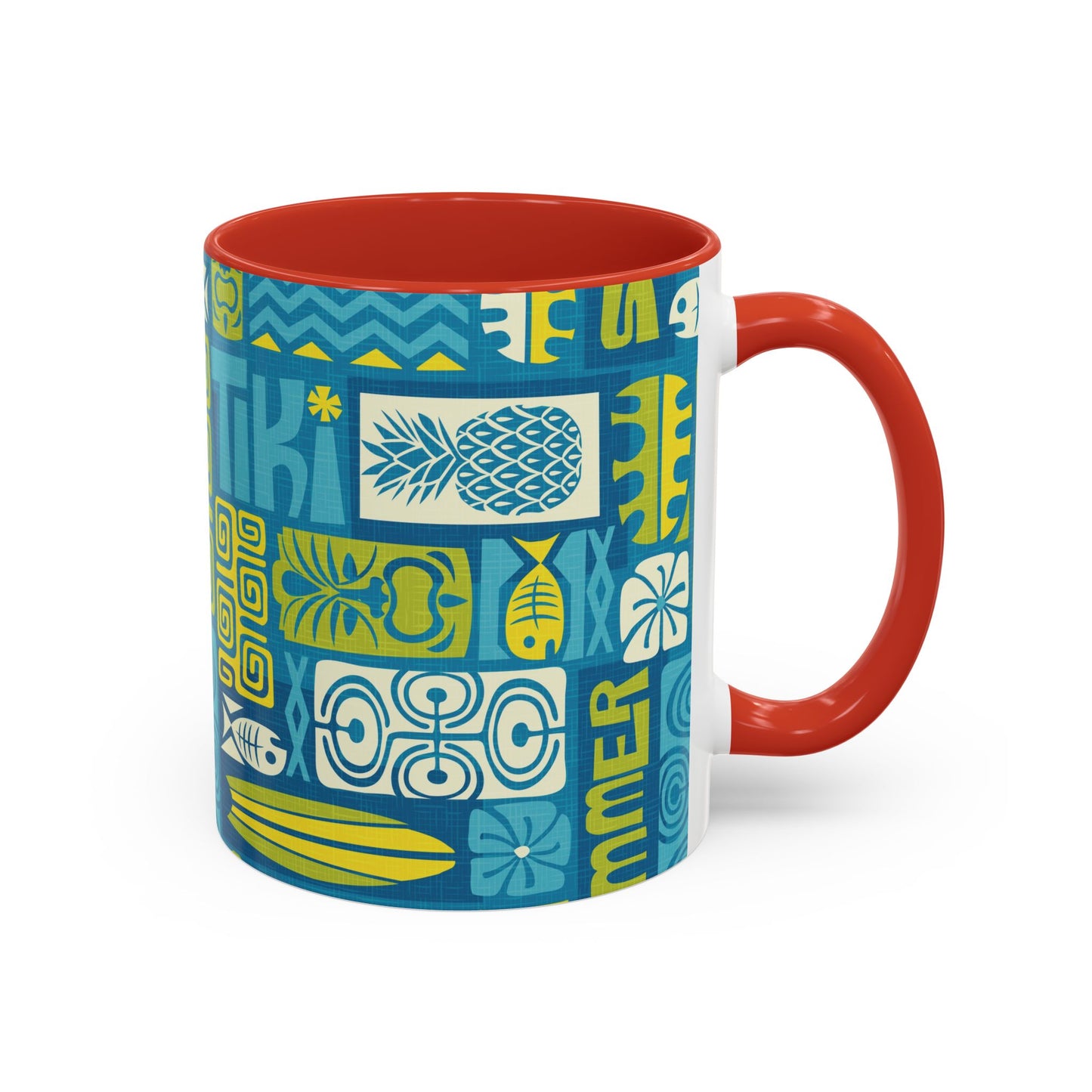 Accent Coffee Mug (11, 15oz), 8 Colors - Tiki Poster Blue