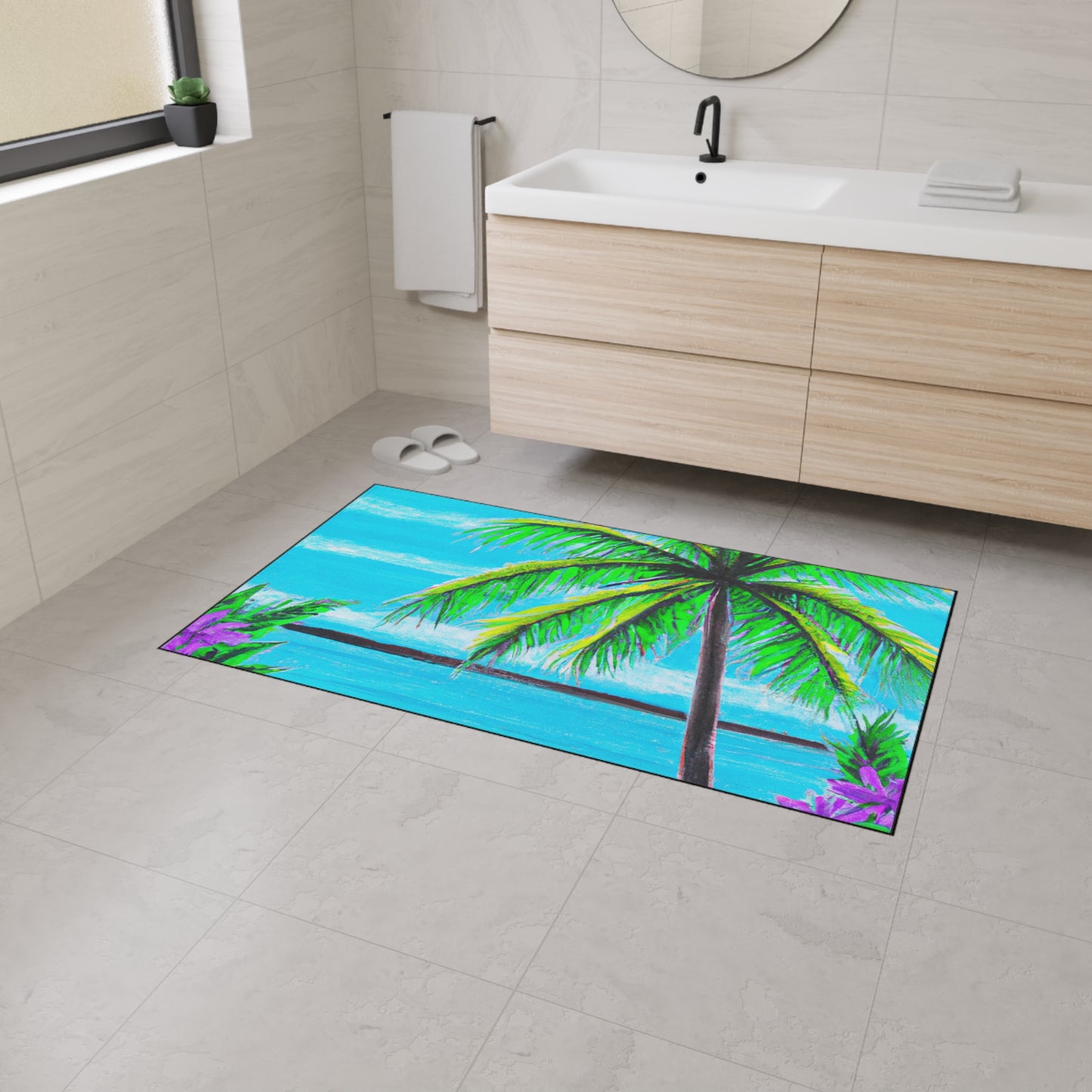 Heavy Duty Floor Mat, 5 Sizes – Tropical Area Rug for Home Décor / Calm Beach