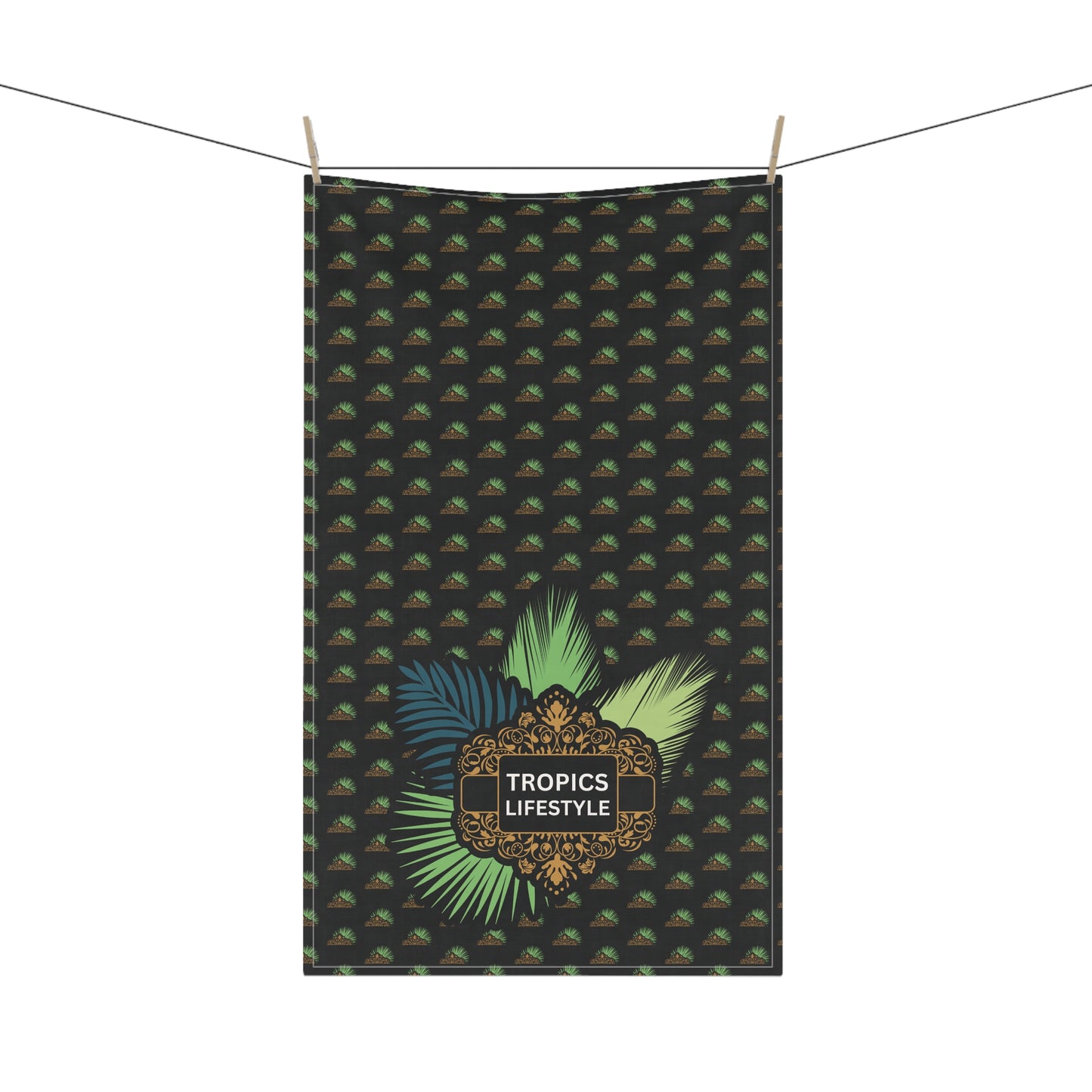 Tea Towels (cotton, poly), Tropics Lifestyle Deco Plant Logo, Micros Black