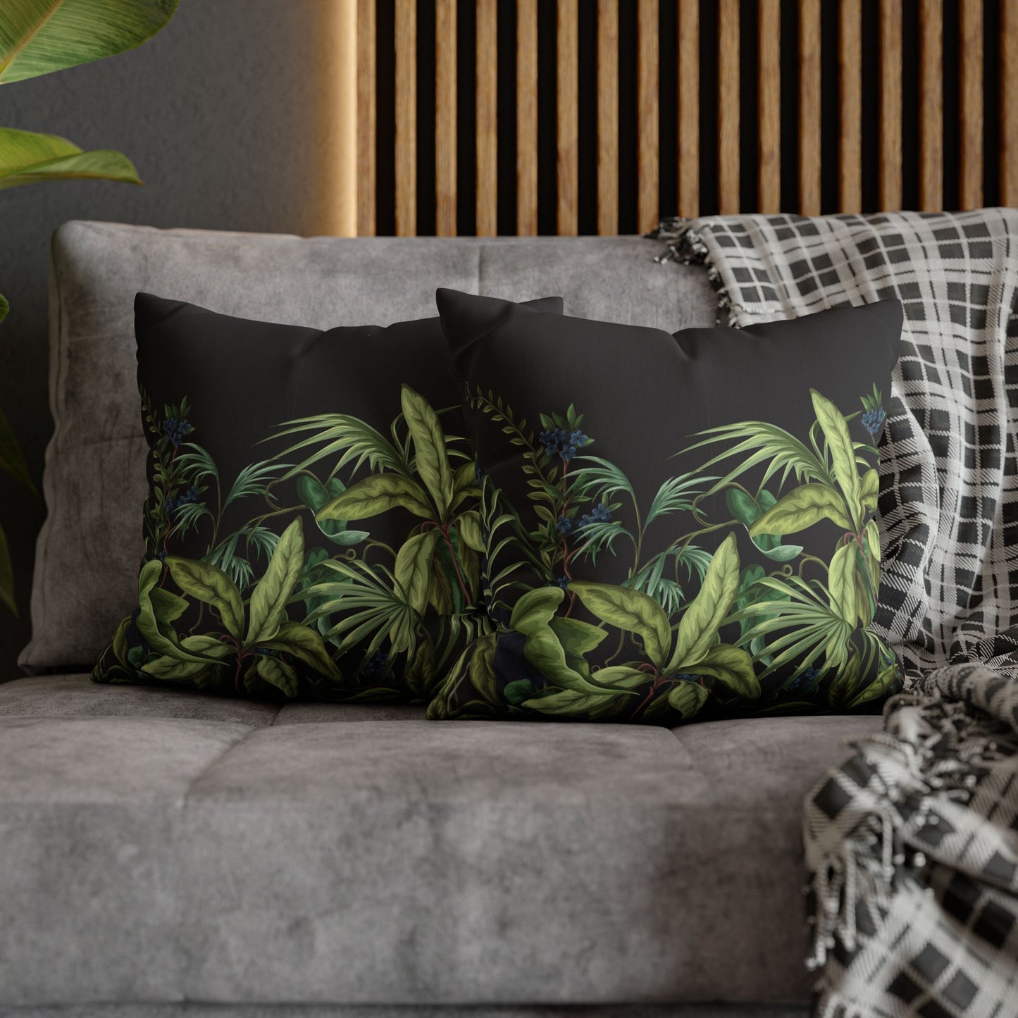 Faux Suede Square Pillowcase - Midnight Jungle