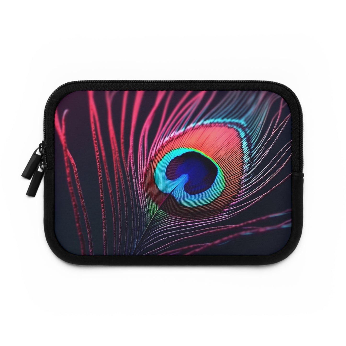 Tropical Laptop Sleeve, 5 Sizes - Perfect for Beach Lovers & Students / Peacock Eye Feather, Magenta