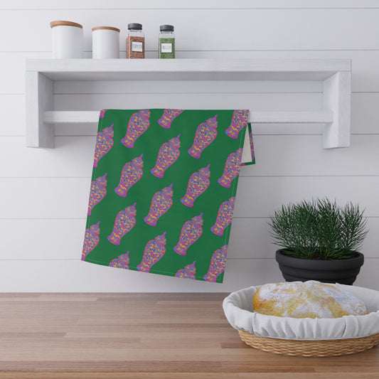 Tea Towels (cotton, poly), Heatwave Ginger Jar repeat green