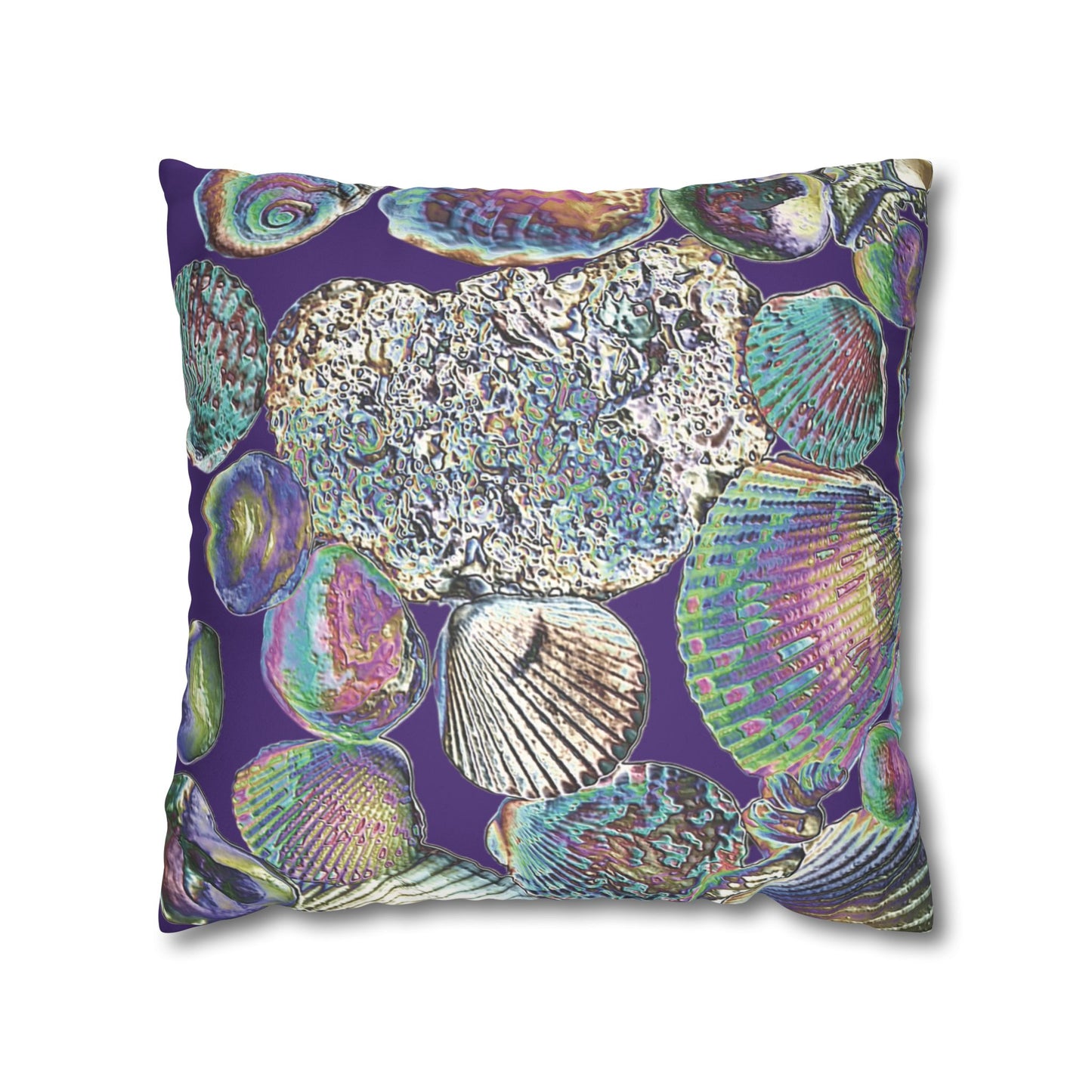 Faux Suede Square Pillowcase - Heatwave Seashell Collection, Purple