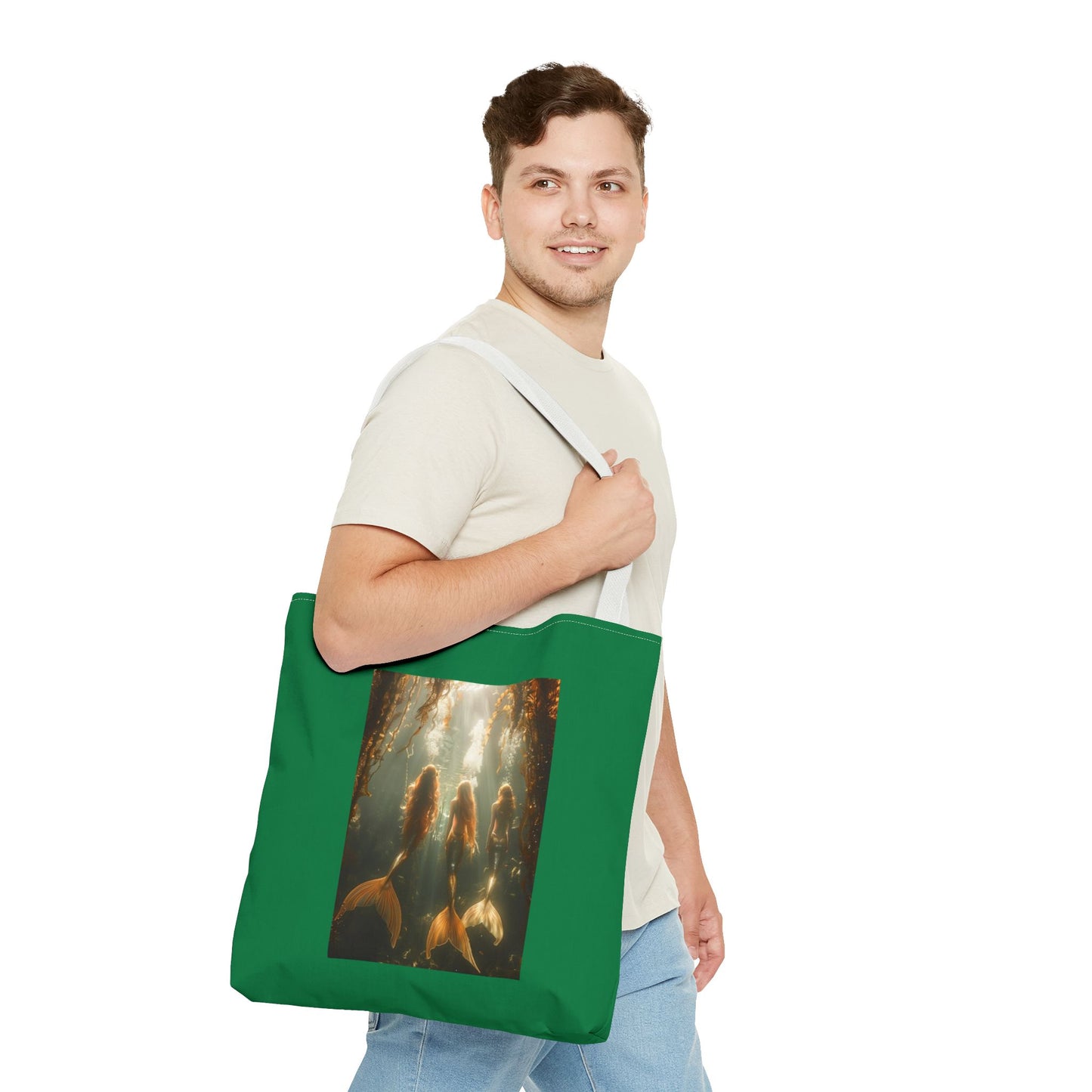 Three Mermaid Sisters, Dark Green Tote Bag - 3 Sizes