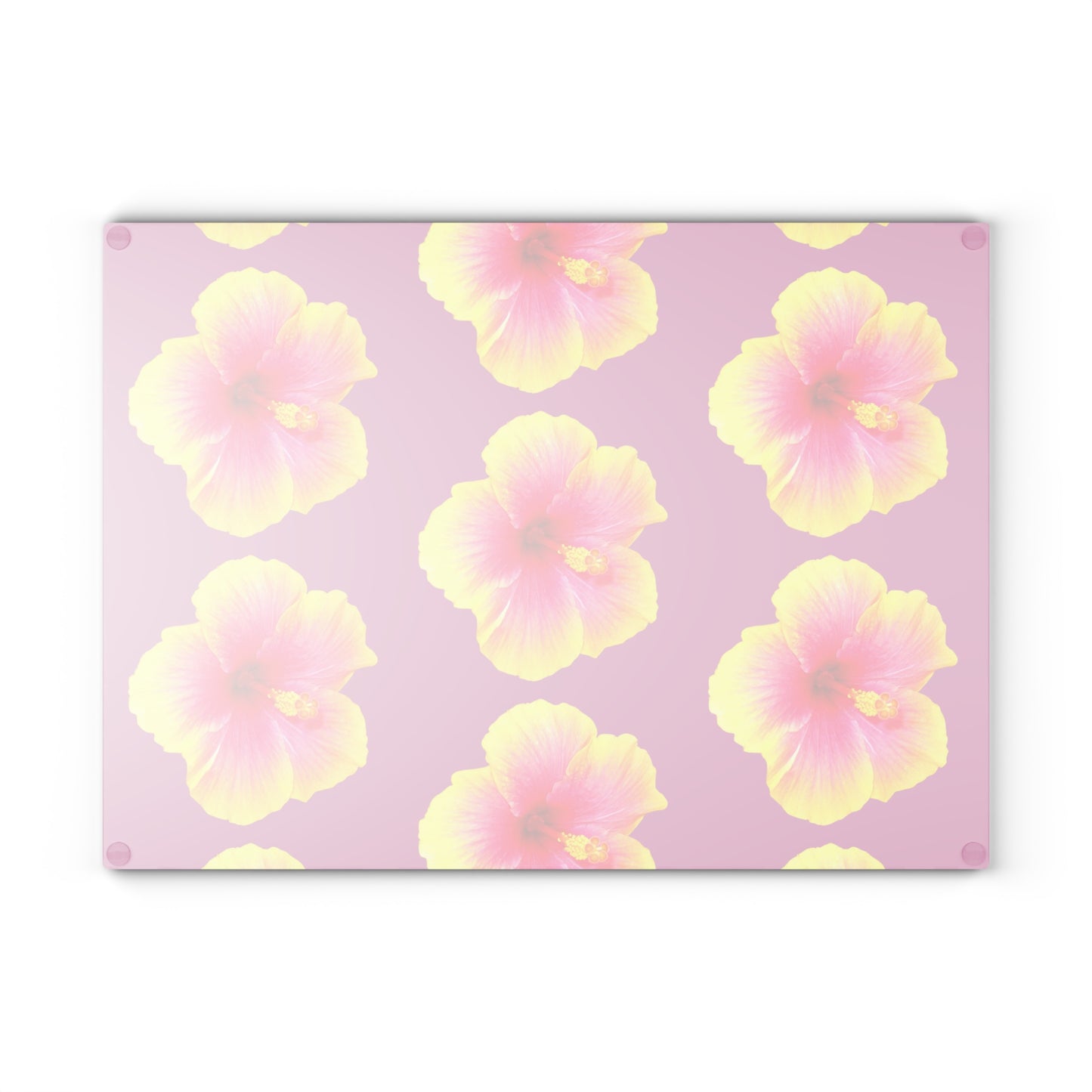Glass Cutting Board, 2 sizes - Real Yellow & Pink Hibiscus/Lt. Pink