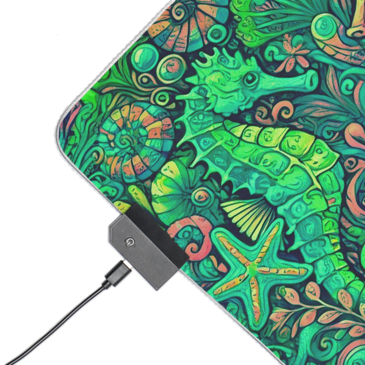 LED Gaming Mouse Pad With Vibrant RGB Lighting, 4 Sizes / Seahorse Trio, Lime