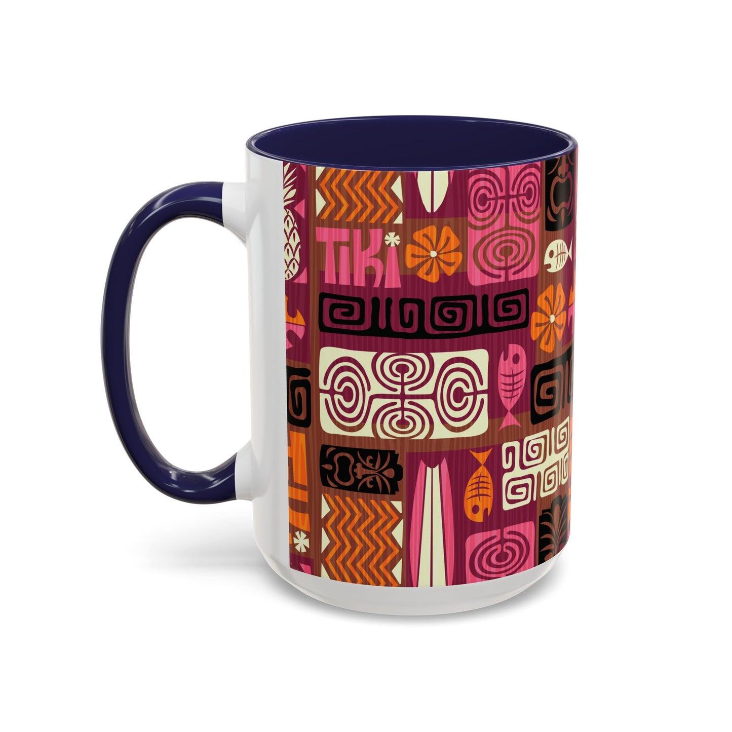 Accent Coffee Mug (11, 15oz), 8 Colors - Tiki Poster Pink/Orange